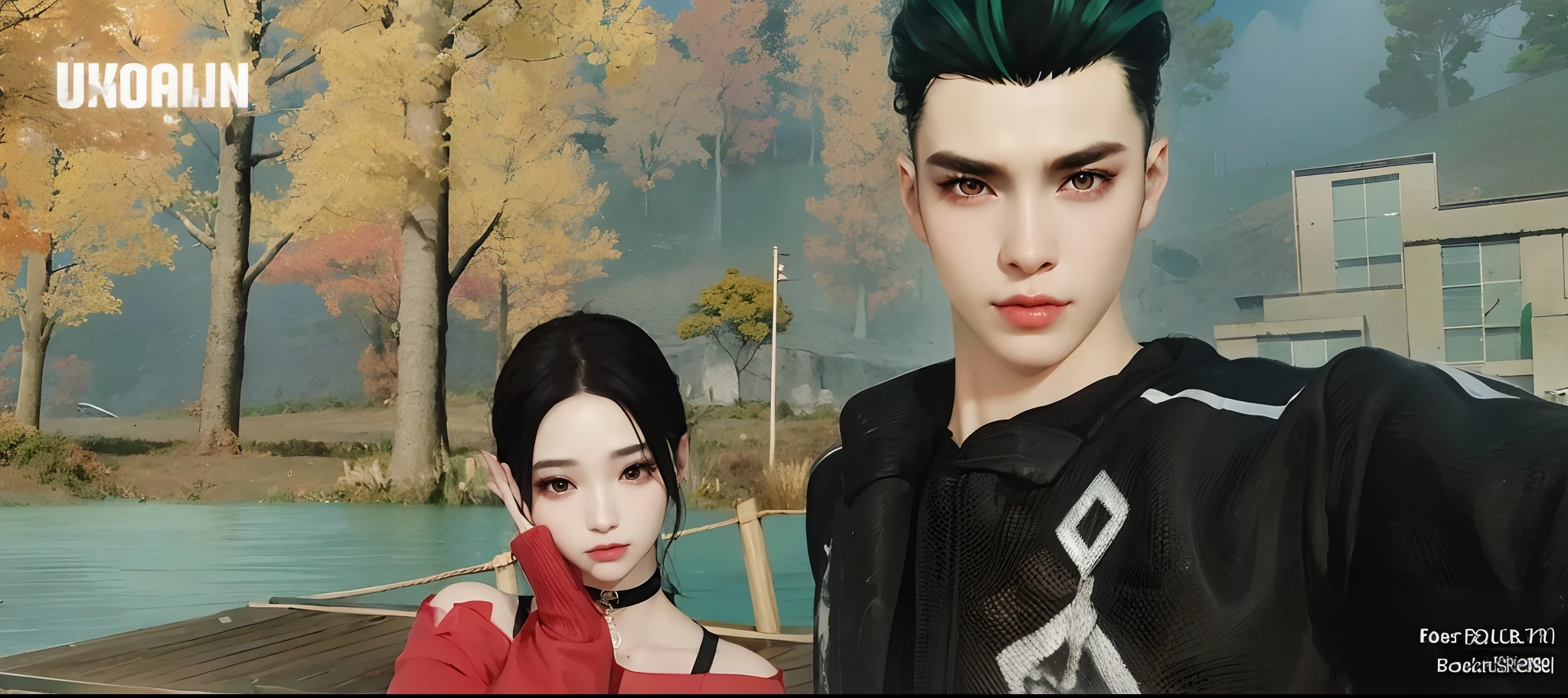 girl and boy, a couple love, 4k, very detail, realistic, necklace, many bracelet, nike shoes, full body, see viewer, 25 years old, scary face, grey theme, fancy