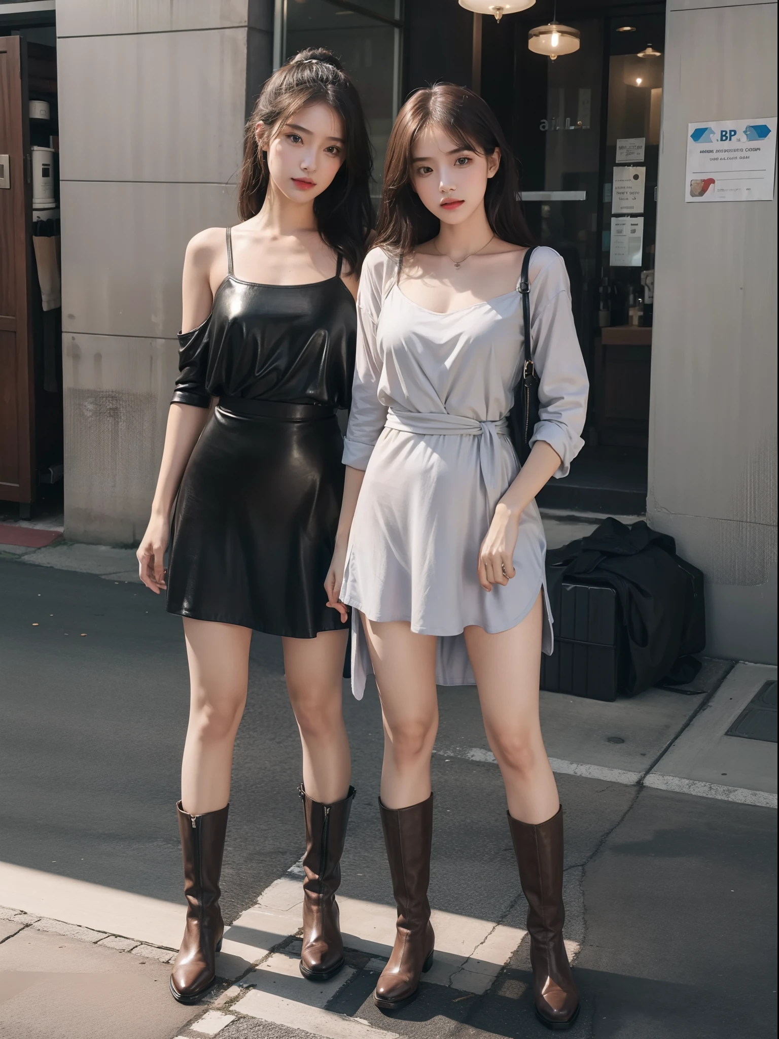 (full bodyesbian:1.67),(1girll:1.6),one-girl,full bodyesbian,Stand in a casual position,High-rise casual suit slip dress,Wear a skirt on the lower body,Wear boots,Leather boots,手拿手提包,hyper HD, High detail, Masterpiece, super detailing, High quality, High detail, Best quality, 16k,High contrast