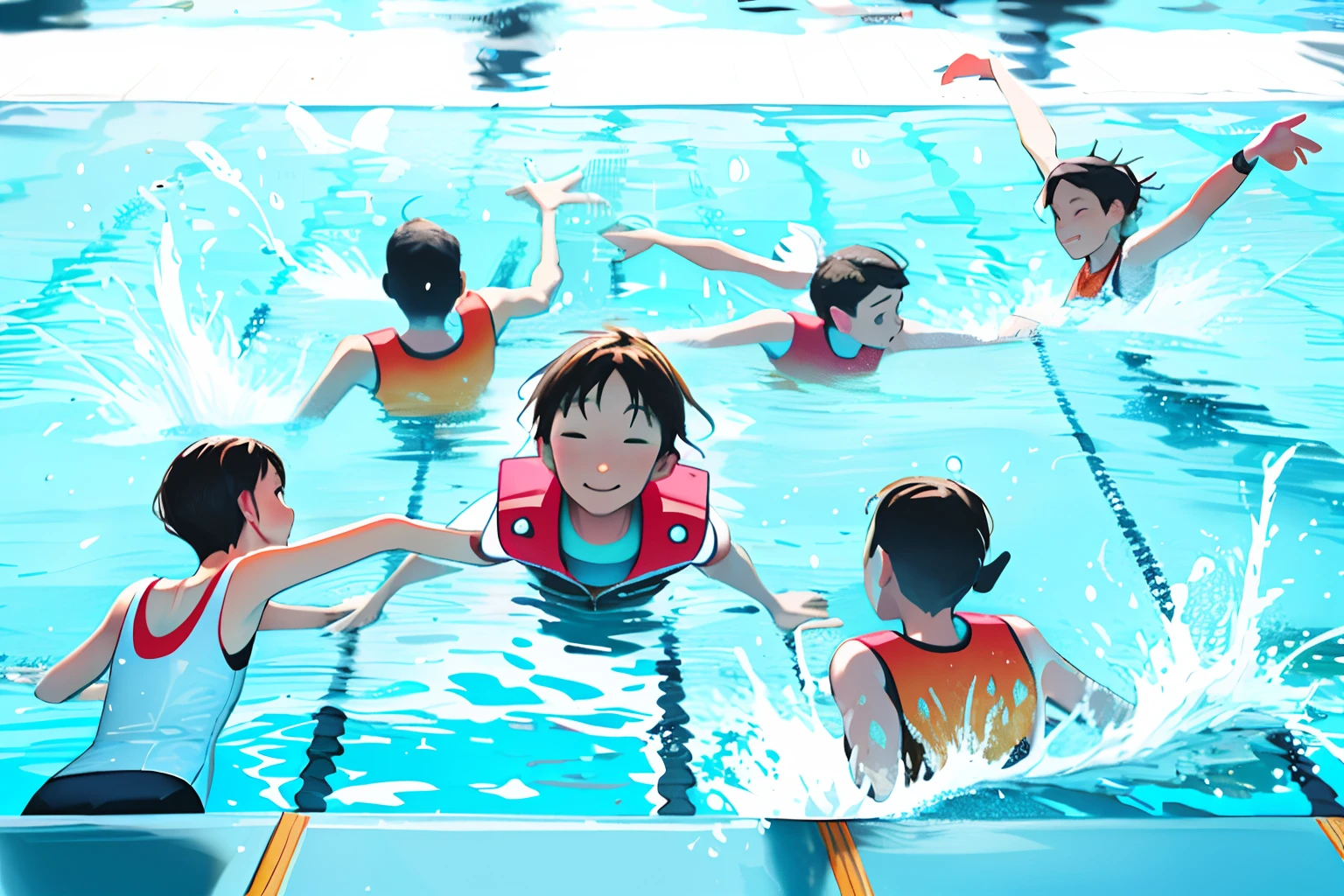 Swimmers in the pool,Wear life jackets and life jackets, people swimming, Swimming, gofl course and swimming, swimming to surface, people drowning, Beginner, in a swimming pool, In water! up to shoulders, Floating, body in water, aesthetic shot, Float, Friendship, viral photo, float in the water, emergency, Tragic, Professional work, In water