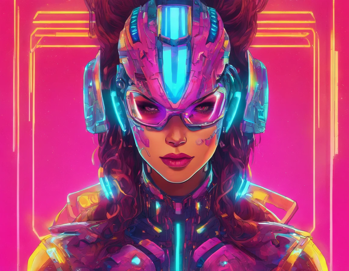 (Female protogen),Cyberpunk,Mechanicalgirl,olhos brilhantes,metallic surface,display digital,Advanced technology,Futuristic,neon lights,electromagnetic field,bordas afiadas,Design simplificado,organismo digital,Biomechanicals,Atmosfera misteriosa,viseira de vidro,sentidos aprimorados,energetic pose,invisible circuits,holographic projections,fios coloridos,female cyborg
