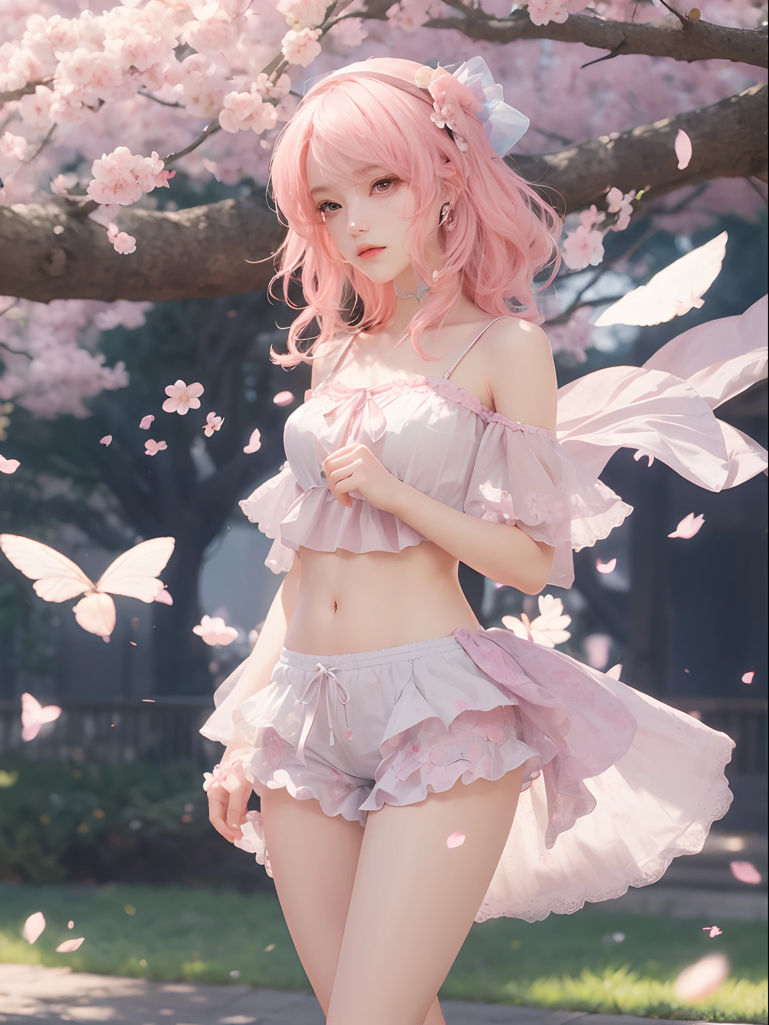 (photorealistic:1.8, highest quality:1.8,8K masterpiece:1.8,High resolution,muste piece:1.8),fantasy world,Fairy 15cm tall,(Transparent wings on the back that glow beautifully、floating in the air、tight mini dress、Transparent Shawl、delicate hair ornament、Elegant earrings、choker),blue eyes,detailed eyes:1.7,double eyelid:1.6,detailed eyes:1.8,beautiful skin:1.8, (looking at the camera:1.2),(photo seen from behind:1.3),( Medium Hair:1.2,beautiful shining pink hair:1.5), expression(Impish Smile:1.3,face turns red:1.3),(Moderate chest:1.3),Pause(Seductive pose:1.5),background(spring scenery,Psychedelic fairy forest with blooming flowers),(detailed perfect face),anatomically correct,normal hands:1.5,normal finger:1:5,normal feet:1.5,(cameltoe),deformation、deformationなし、No arm loss、No extra arms、No mutated hands、No extra legs、no bad moves,No hand deformity、No missing limbs、No floating limbs、No limb amputation、No extra fingers、no bad fingers、liquid fingerless、bad fingerless、No missing fingers、No extra fingers、less fingers