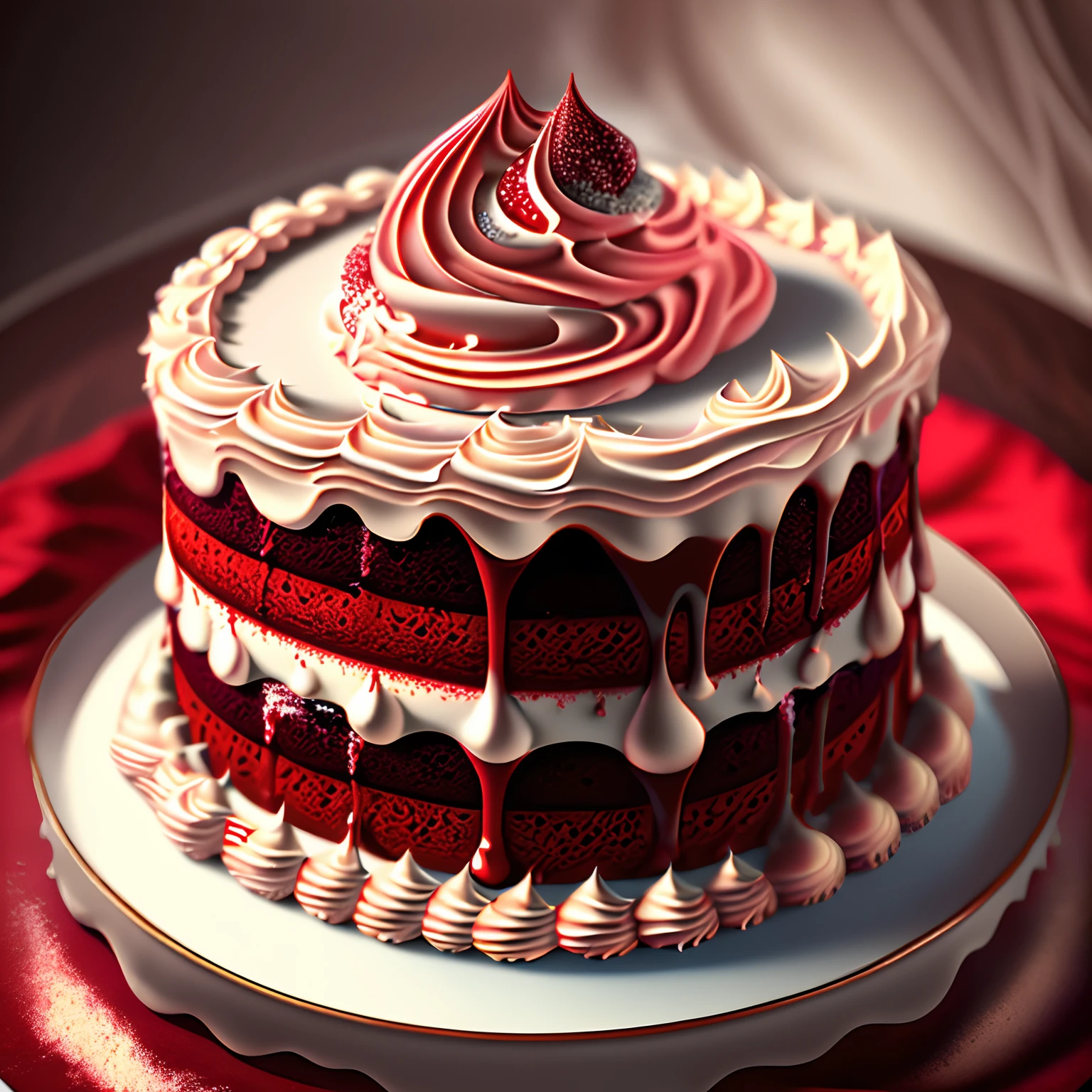 Realistic red velvet cake,detaileds,with an intricate,Clear focus,8K