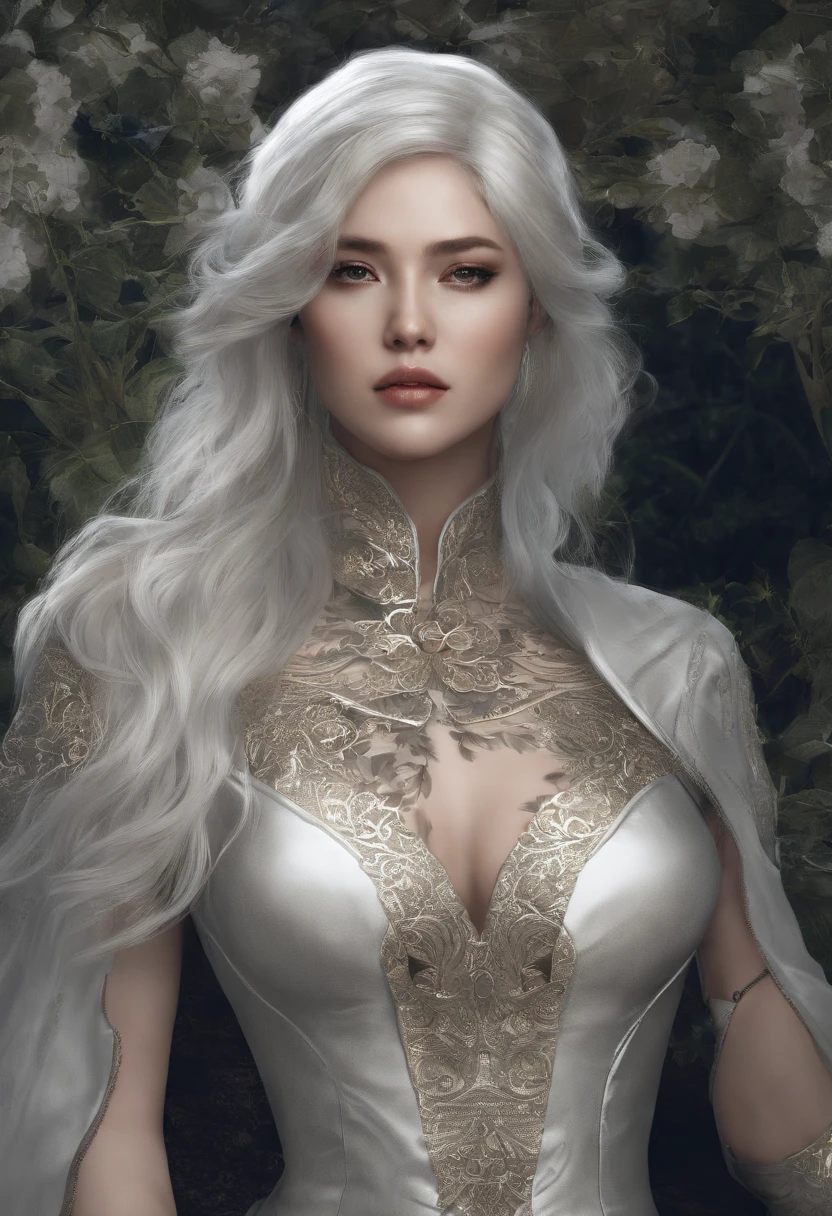 Cirilla Fiona Elen Riannon,(From the outside) , many color,Best quality at best,8K,real photograph,Delicate skin details,tmasterpiece,photograph of-realistic,Complicated details,RAW photogr,on the garden,ssmile,florals,Gorgeous cheongsam,Extra-long hair,cropped shoulders,delicated face,Expose cleavage,decorations,Perfect Finger,Dissection is correct,shiny skins