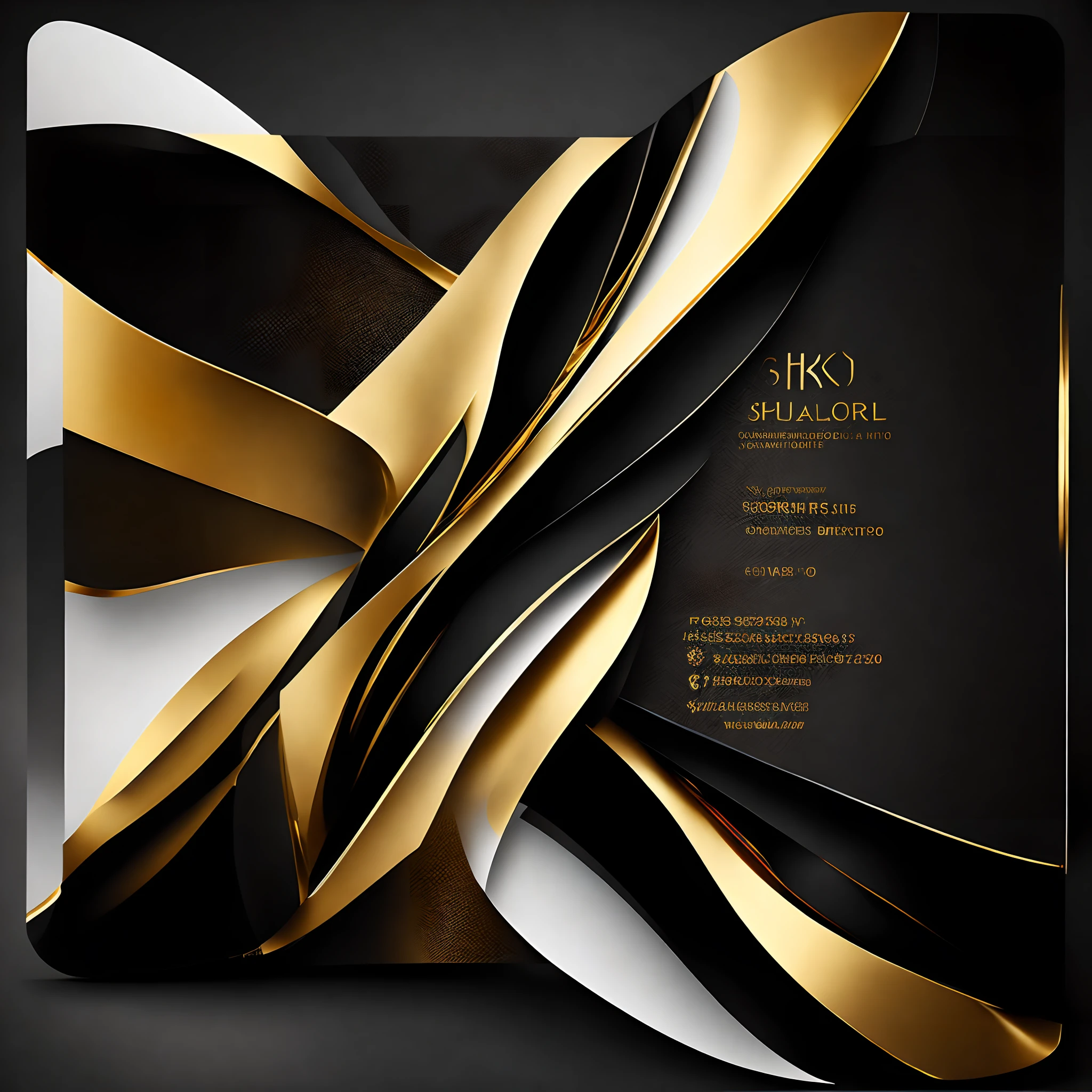futuristic, bright image, black and white color, gold accent, business card design, vector-art