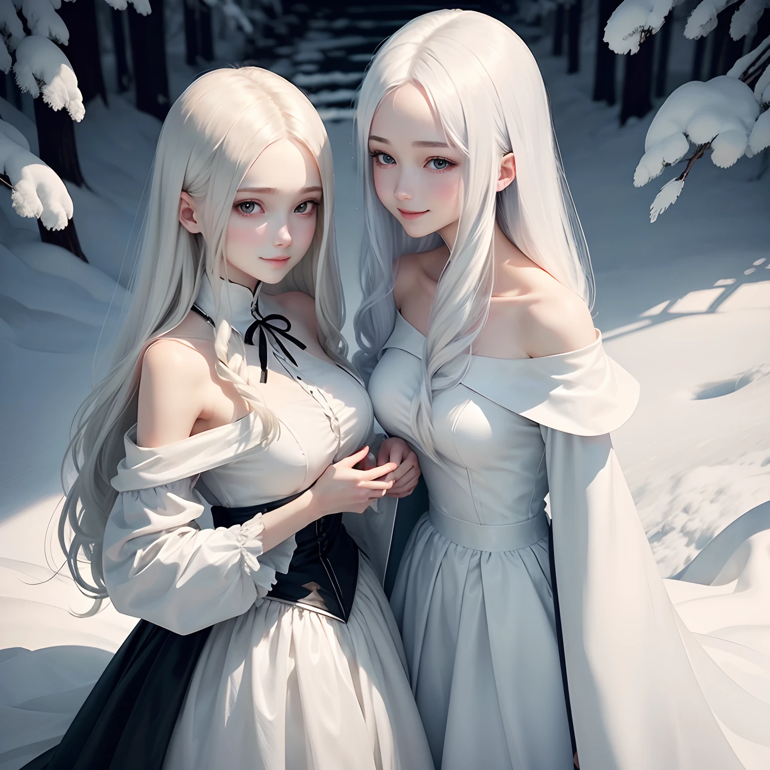 A slender man with snow-white shoulder-length hair20I'm about the age。A smile on that cheek、The man who puts his hand on it is30She is about her age and her hair is long、It flows beautifully to the waist。