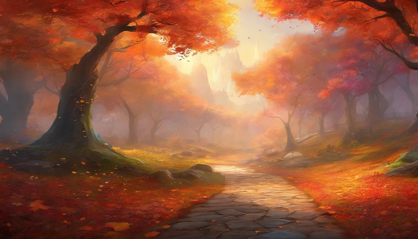 China-style,Ultra-wide angle of view,Beautiful view of autumn,school ground,Wagas,Cloud fog,fall foliage,Fallen leaves all over the ground,oc rendered,high qulity,8K,super-fine,Hyper-realistic,Ultra photo realsisim,35mm camera lens,ultra - detailed