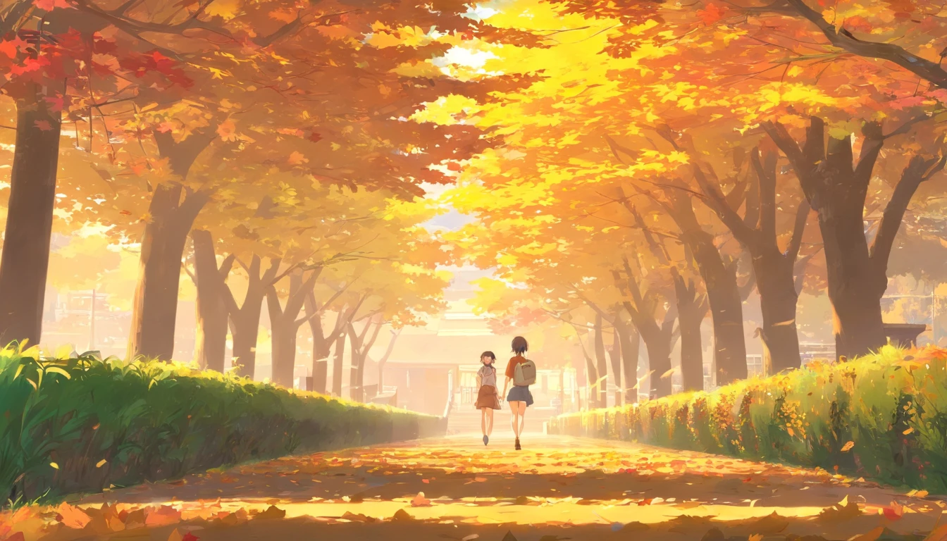 China-style,Ultra-wide angle of view,Beautiful view of autumn,school ground,Wagas,Cloud fog,fall foliage,Fallen leaves all over the ground,oc rendered,high qulity,8K,super-fine,Hyper-realistic,Ultra photo realsisim,35mm camera lens,ultra - detailed