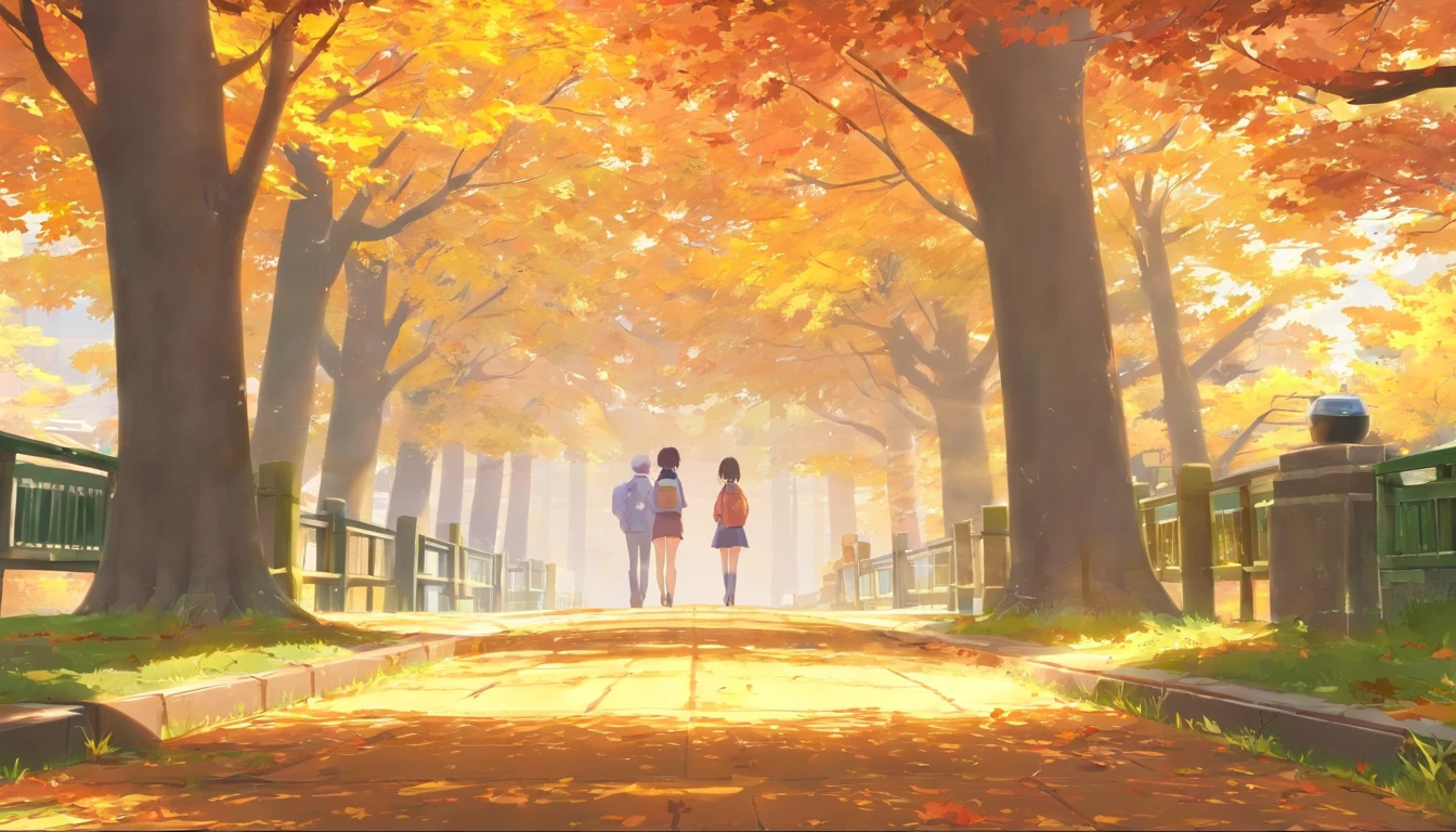 China-style，Ultra-wide angle of view，Beautiful view of autumn，school ground，Wagas，Cloud fog，fall foliage，Fallen leaves all over the ground，oc rendered，high qulity，8K，super-fine，Hyper-realistic，Ultra photo realsisim，35mm camera lens，ultra - detailed