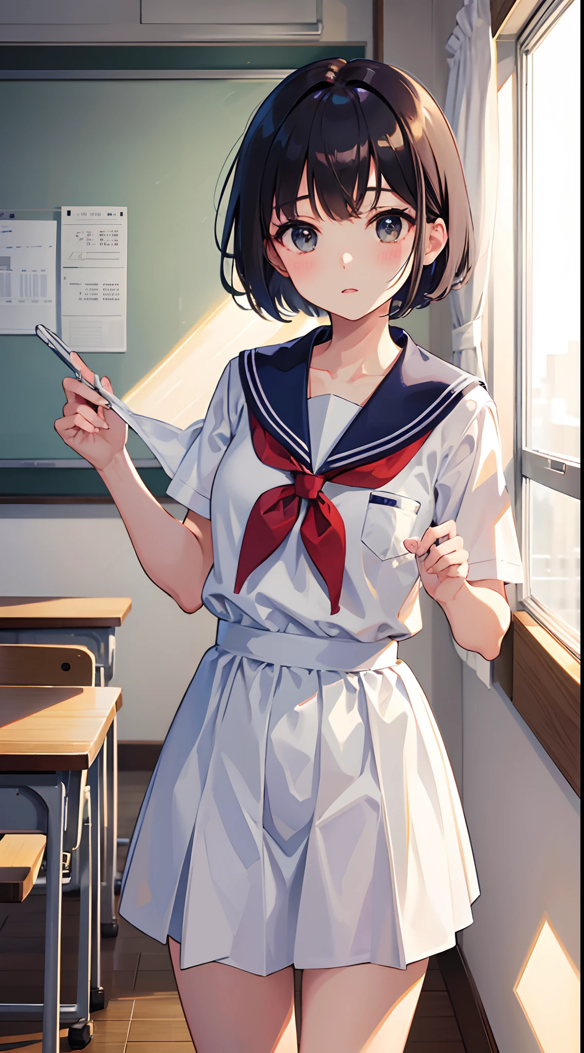 Man's daughter、a sailor suit、short-haired、hime-cut、‎Classroom