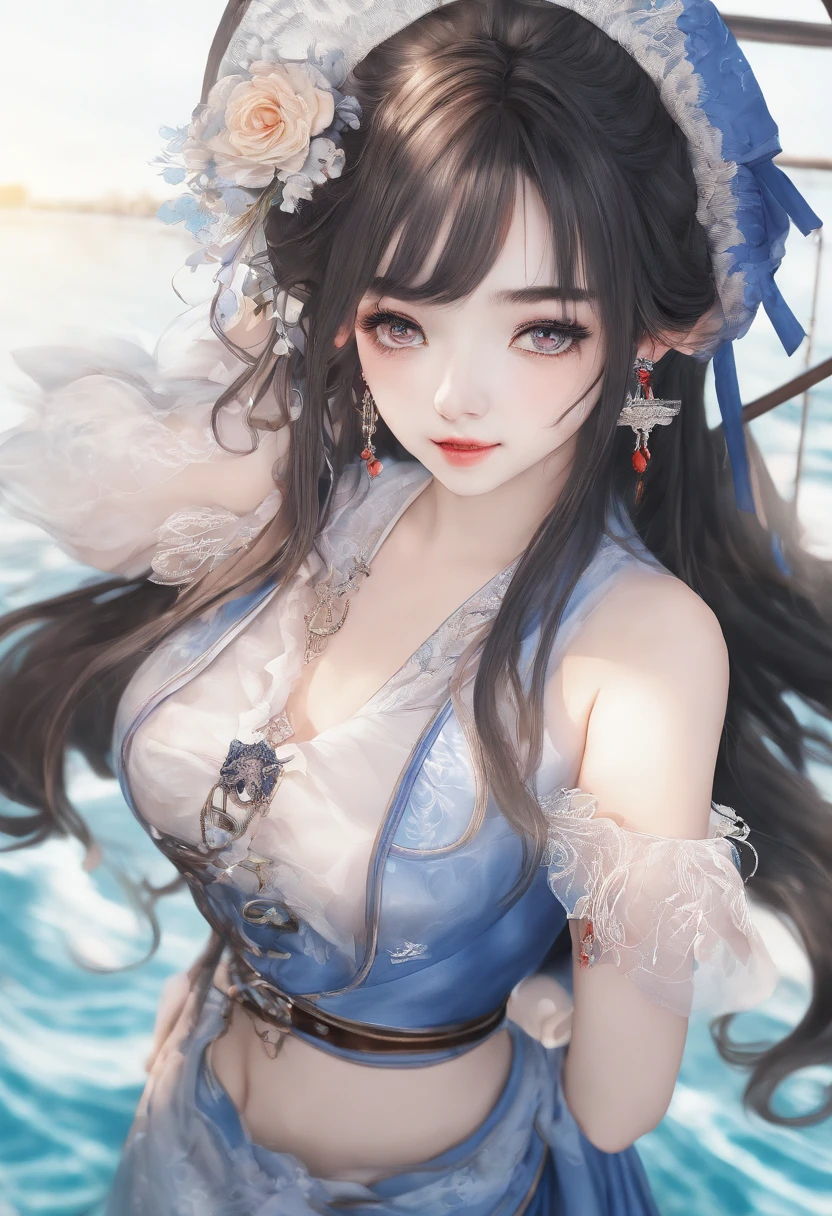 (((((((Chinese ink painting，Fantastic watercolor painting,Traditional Chinese cheongsam,cropped shoulders,Beautiful Hanfu,Blushing,Watery cheeks,Natural curls,Disheveled hair,Natural brown hair,double tails，A MILF，baggy clothes，Transparent cuffs，breast pocket))))))，((1girll,Solo,Solo,Solo,Amazing,focus onface,Sharp focus,Cute Korean mixed-race girl，rosto magro，Solo,))(Masterpiece,Best quality, offcial art, Beautiful and aesthetic:1.2),((超高分辨率,Golden ratio,)) (16k),((From above，Busty)),(Physically-based rendering),(((highdetailskin,))),intricate outfits，((Hibiscus face,)),((((detailed hairs,Long hair|Thin side bangs)))),Slender,(masterpiece sidelighting),(The sheen),(Inky hair,Beautiful hair,Beautiful eyes,）[[Delicate fingers and hands:0.55]::0.85],(Detail fingers),(((Superior quality,)))),((unbelievable Ridiculous,)),((extremely_Detailed_Eyes_and_face)),Movie girl,(Dynamic configuration: 1.2),Brilliant,Glossy, (Photorealistic), ((tress ribbon)),