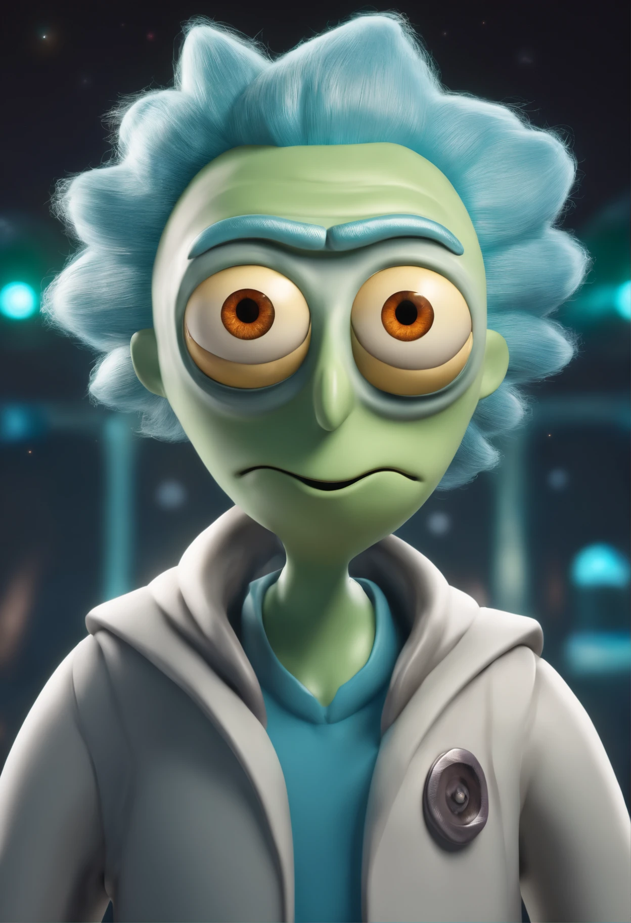 (melhor qualidade:1.2,ultra-detalhado,Realistic:1.37),desenho do personagem de Rick and Morty no estilo de arte do universo de Rick and Morty,alta resolução,profissional,retrato,anime,vivid colors,Physically-based rendering,detailed facial features,foco nítido,good-natured expression,cabelo estilizado,fundo do universo,portal dimensional,Humorous props,scientific fiction,studio lighting,Bokeh