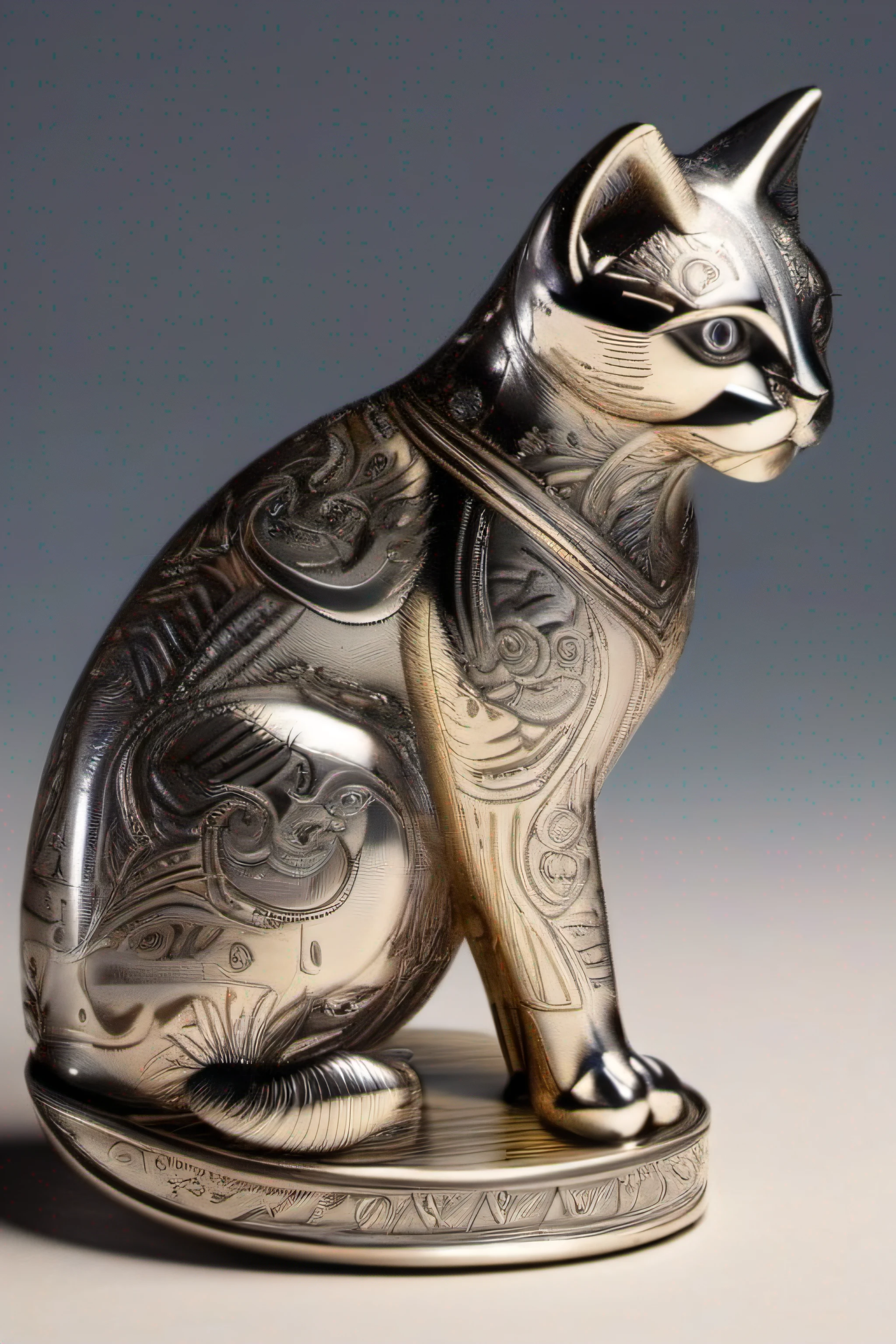 very detailed, best quality, engraved mechanical cat