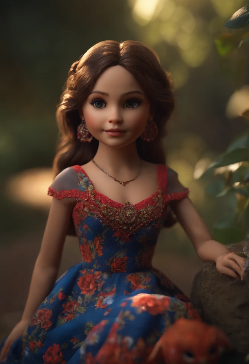 (highres, 8k, Foto RAW, masterpiece:1.2), (realistic, photorealistic:1.37), Pro Lighting, Photon Mapping, Radiosity, Mexican Doll, park, Revealing Dress, Hyperrealistic Pokémon buddy