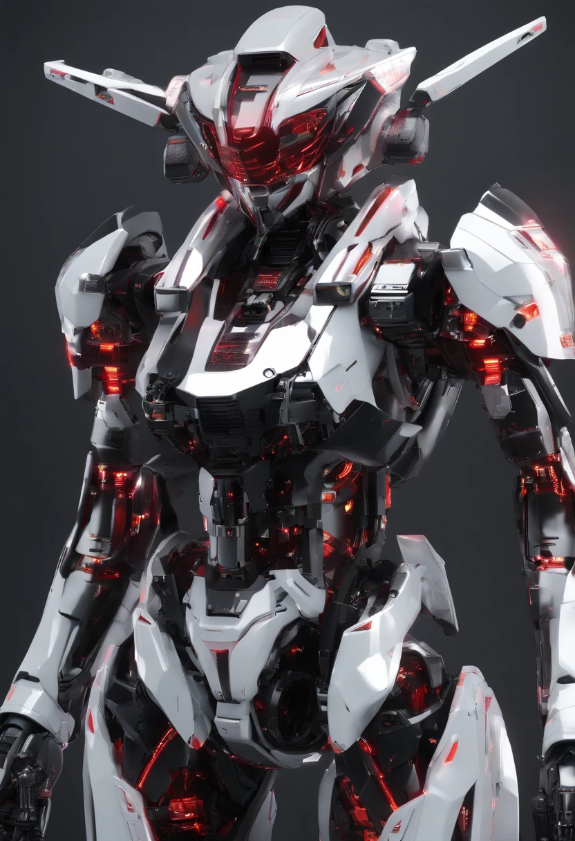 Gundam Mech , Feminine body line,Light equipment,Delicate structure,Science fiction, Front view,Combat stance,Coming to the viewer,Fighting figure, Sense of technology, C4D, OC Renderer, Unreal Engine, high detailing, industrial design, 8K HD, studio lights,Futuristic city night view background(Best Quality,4K,High resolution), Color:Cherry color,Metallic body,Pupillary luminescence,sharp eye,Eyes,Cat-motif design,Feminine body line,Feminine Body Design Parts,Patlabor