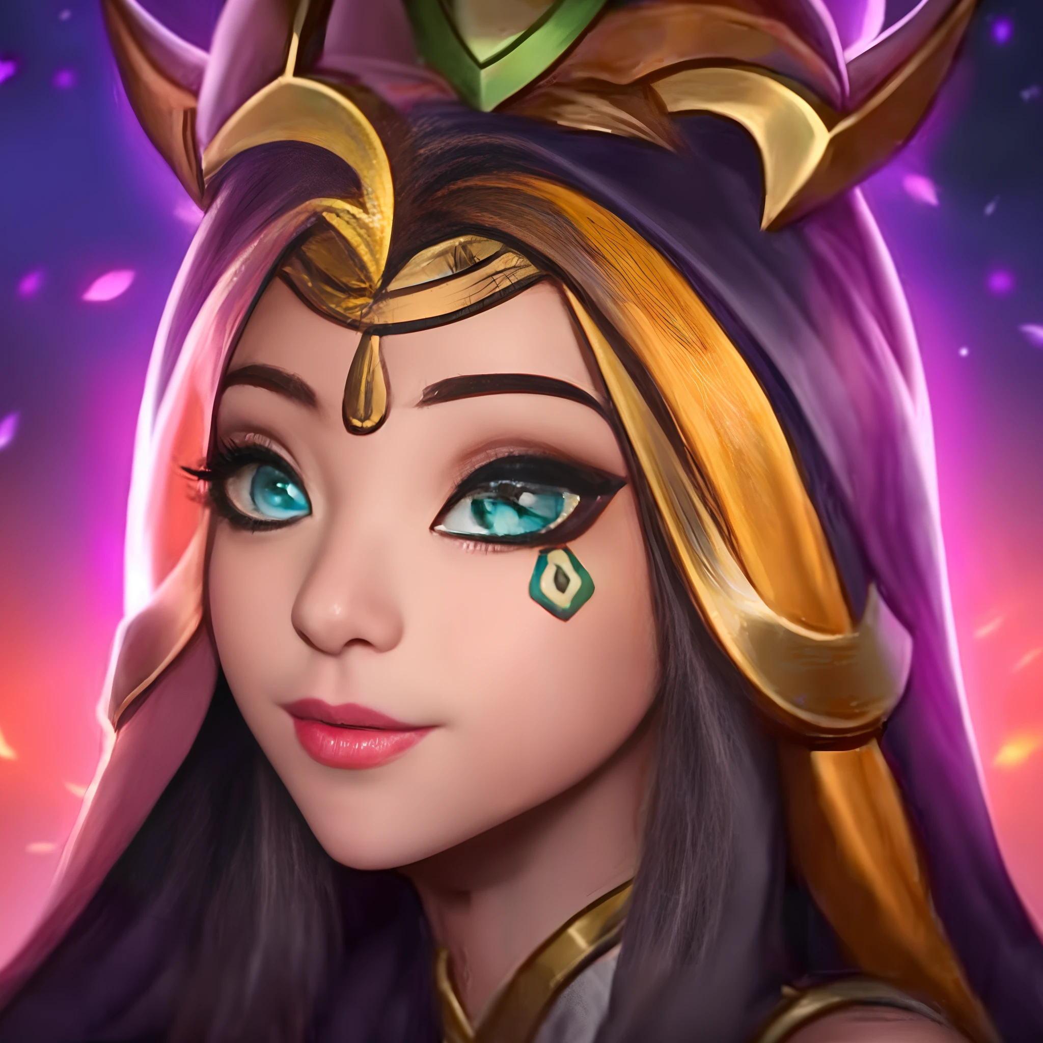 uma mulher de olhos azuis e um cocar com chifres, Irelia, Astri Lohne, Zenra Taliyah, Qiyana, Retrato de Darna moderno, Retrato de Ahri, Liliana Vess, Freya, desconhecido, Retrato de uma rainha elfa, Artgrem, portrait knights of zodiac girl, the goddess artemis smirking, Vanara