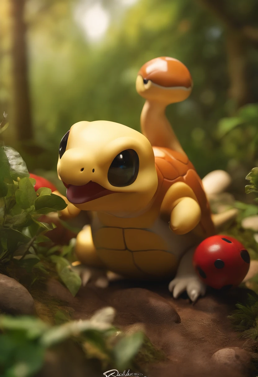 (Altas Resoluciones, 8k, foto RAW, Obra maestra:1.2), (realista, fotorrealista:1.37), Pro Lighting, Mapeo de fotones, Radiosidad, Pokémon Shuckle, parque, repleto de hongos, Hyper-realistic Pokémon companion