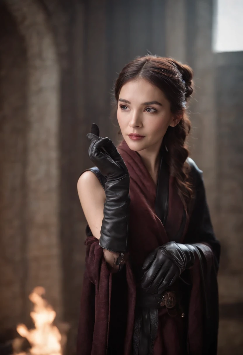 Five-fingered black leather gloves、Woman in Jedi Robes