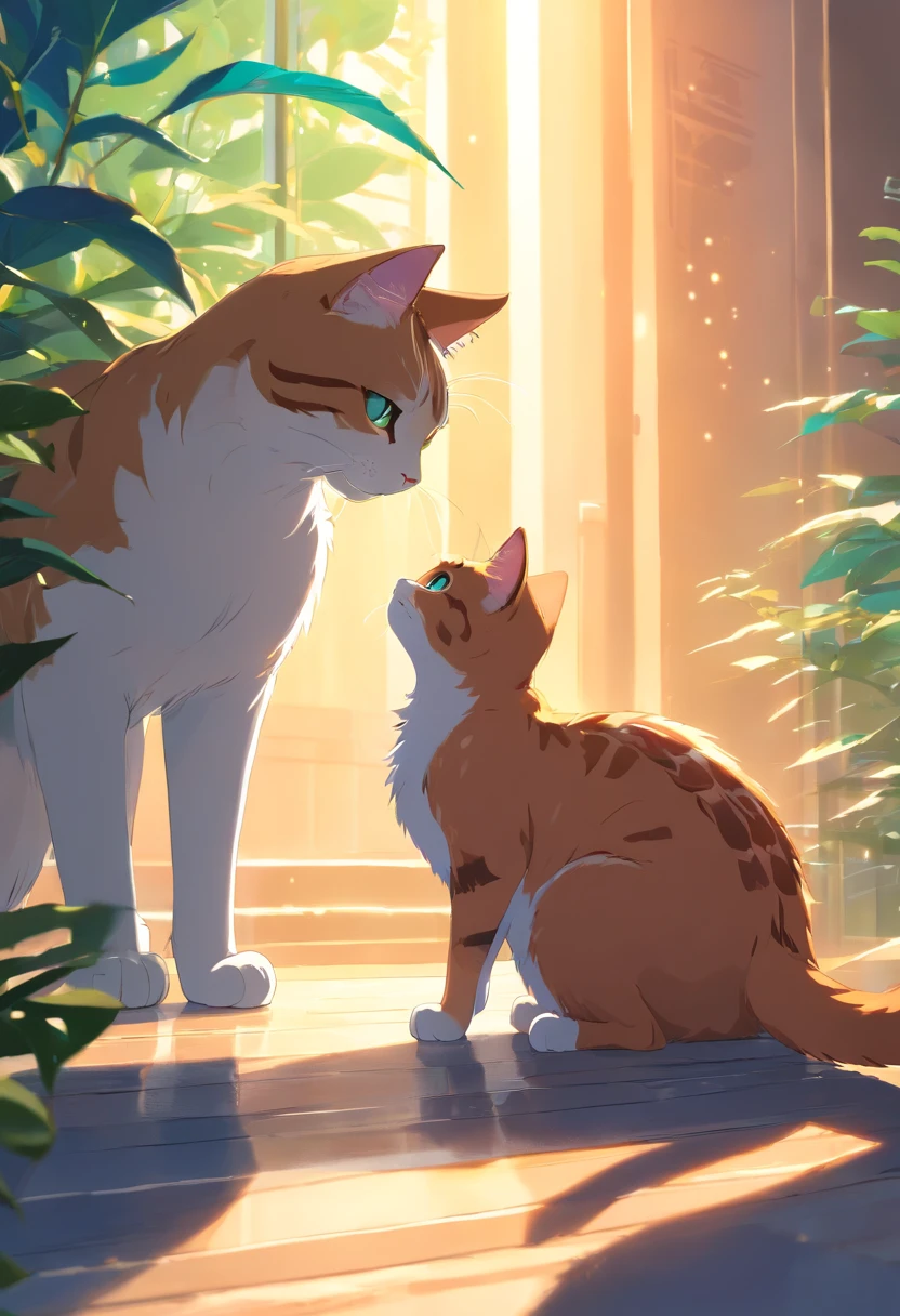 Pair a cat with a peacock, With high detail, Cinematic lighting, Rays of God, UHD, high definition