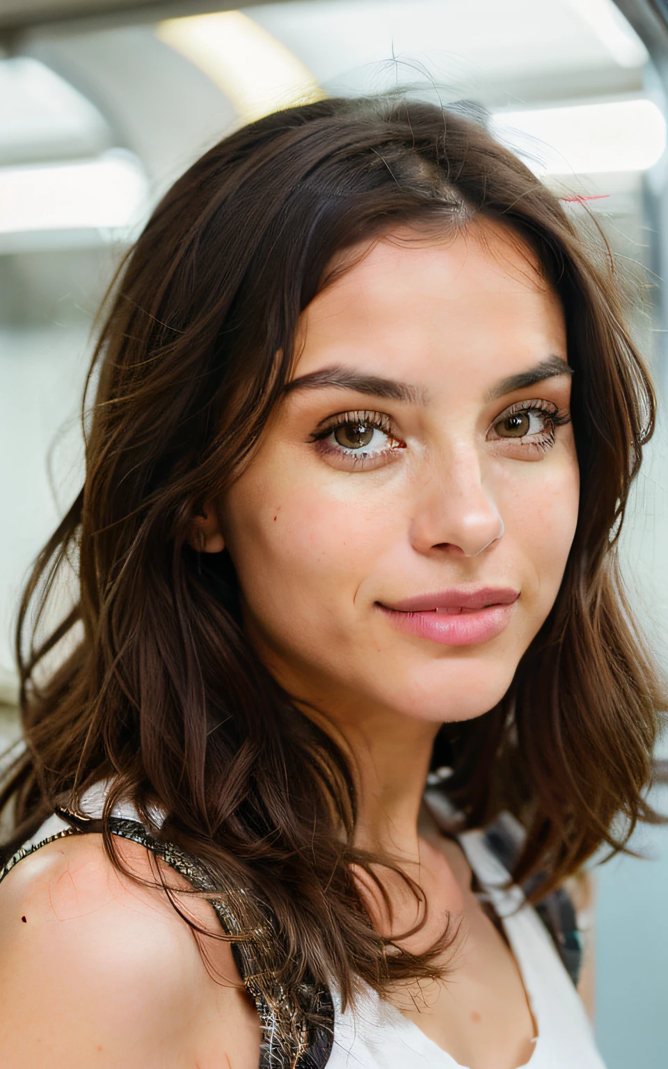 Cute beautiful brunette, Wear urban clothes,Full body, Perfect Angle, (By metro, subway), Very detailed, 32years old, Frivolous face, messy long hair, Brown eyes, hight resolution, masutepiece, Best Quality,Intricate details, Highly detailed,Sharp Focus, Detailed skin,Realistic skin texture,Texture, Detailed eyes, Professional, 4K, Smile, shot in Canon, 85 mm,Shallow depth of field,Kodak Vision Color, eyeshadows, Extremely detailed, Photo_\(Ultras\), Photorealistic, Realistic, Post-processing, Max Detail, Roughness, Real life, A hyper-realistic, Photorealism, Photography, 8K UHD, Photography, masterpiece, top-quality, hightquality, hight resolution、