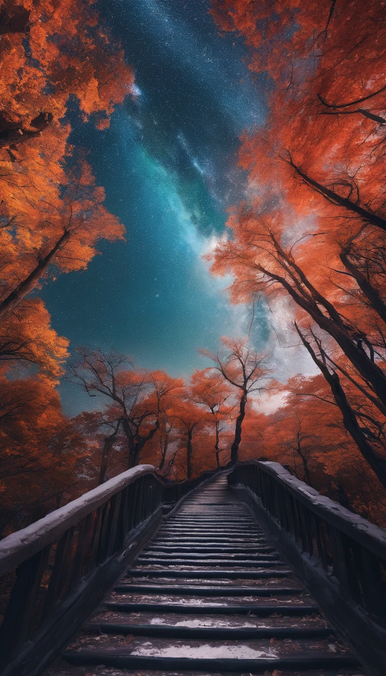 China-style,Ultra-wide angle of view,Beautiful view of autumn,mountain spring,waterfallr,Cloud fog,fall foliage,Fallen leaves all over the ground,oc rendered,high qulity,8K,super-fine,Hyper-realistic,Ultra photo realsisim,35mm camera lens,ultra - detailed