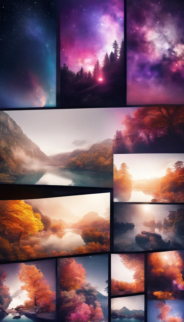 China-style,Ultra-wide angle of view,Beautiful view of autumn,mountain spring,waterfallr,Cloud fog,fall foliage,Fallen leaves all over the ground,oc rendered,high qulity,8K,super-fine,Hyper-realistic,Ultra photo realsisim,35mm camera lens,ultra - detailed