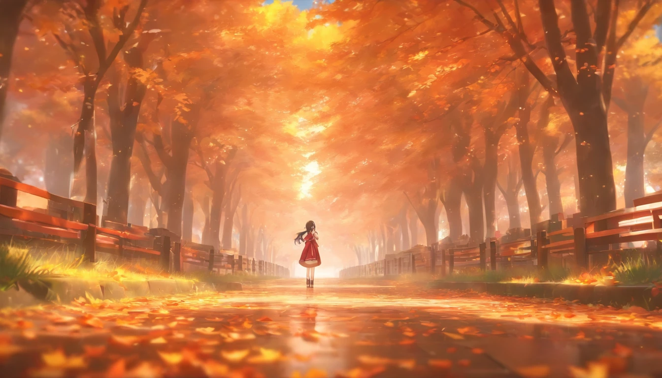 China-style,Ultra-wide angle of view,Beautiful view of autumn,school ground,Wagas,Cloud fog,fall foliage,Fallen leaves all over the ground,Tyndall rays,oc rendered,high qulity,8K,super-fine,Hyper-realistic,Ultra photo realsisim,35mm camera lens,ultra - detailed