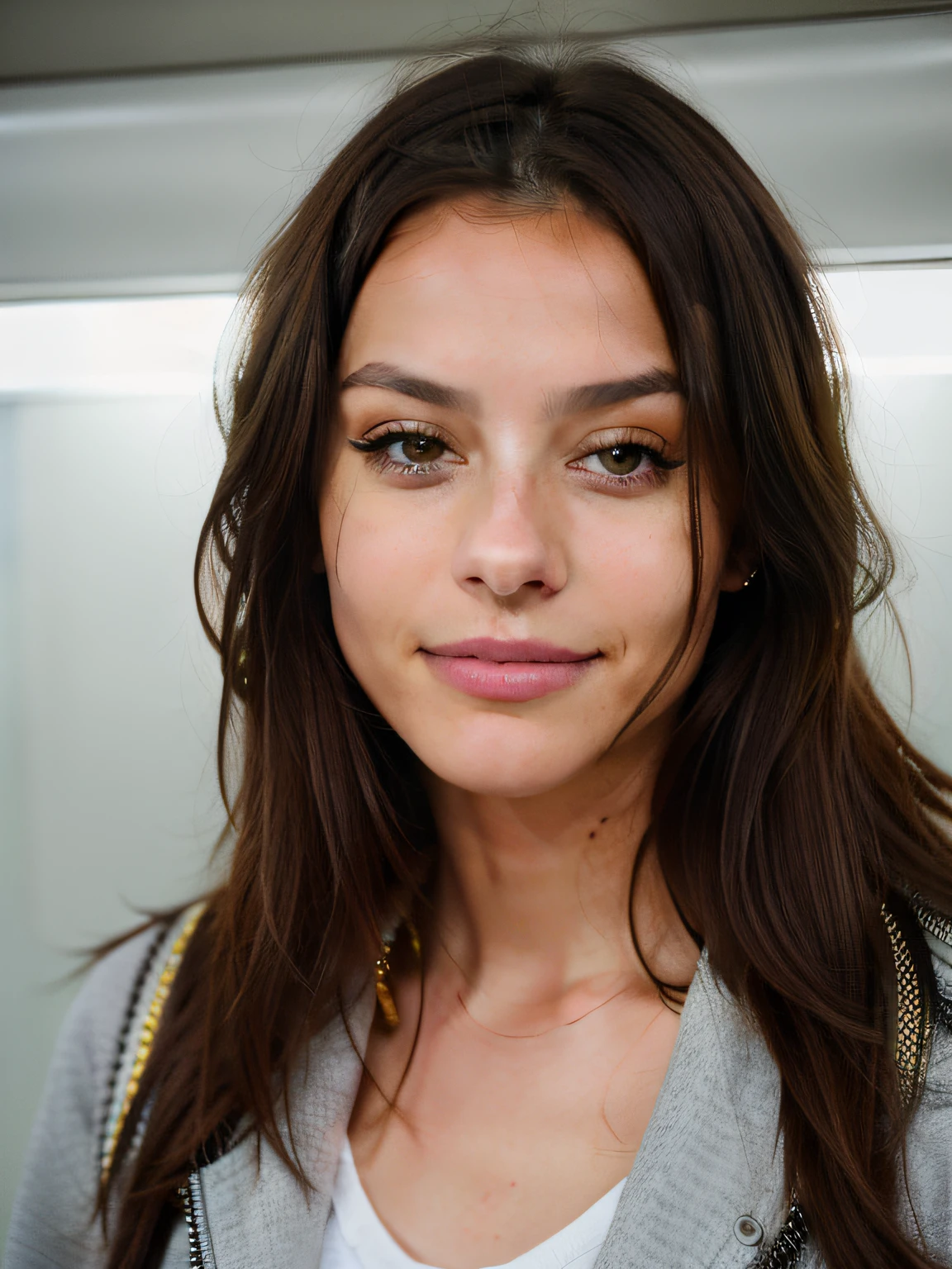 Cute beautiful brunette, Wear urban clothes,Full body,  Perfect Angle, (on the subway, subway), Very detailed, 32years old, Frivolous face, messy long hair, Brown eyes, hight resolution, masutepiece, Best Quality,Intricate details, Highly detailed,Sharp Focus, Detailed skin,Realistic skin texture,Texture, Detailed eyes, Professional, 4K, Smile, shot in Canon, 85 mm,Shallow depth of field,Kodak Vision Color,  eyeshadows, Extremely detailed, Photo_\(Ultras\), Photorealistic, Realistic, Post-processing, Max Detail, Roughness, Real life, A hyper-realistic, Photorealism, Photography, 8K UHD, Photography, ​masterpiece, top-quality, hightquality, hight resolution、