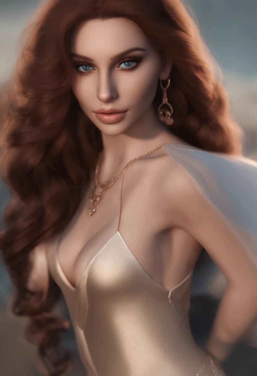brunette color hair, Hair bobble, wince, long eyelasher, solid circle eyes, fakeanimalears, Light smile, Blushing ears, fang, ultra-realistic realism,fullnude, shadowing, anaglyph, stereograms, tachi-e, pov, atmosphric perspective, first person perspective, 8k, super detailing, ccurate, best qualtiy