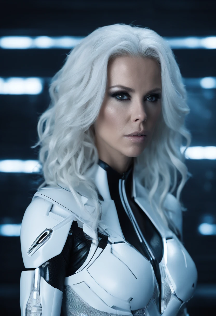 full body shot, (((Kate Beckinsale as ice queen from X-Men))), (wearing sexy ice queen costume, white miniskirt), (hyper realistic:1.4), (realistic:1.3), (best quality real texture skin), muscular girl, (wavy long white hair), (Use flashy lightning magic:1.4), (Dramatic Light),1Beautiful woman, ((sexy)), ((cleavage)), ((nippin)), , Lightning is in your hands, thunder in the background, ice armor, detailed face, All white hair, white eyes, glowing light eyes, superhero pose, Fujifilm X-T3, 1/1250sec at f/2.8, ISO 160, 84mm, cinematic lighting