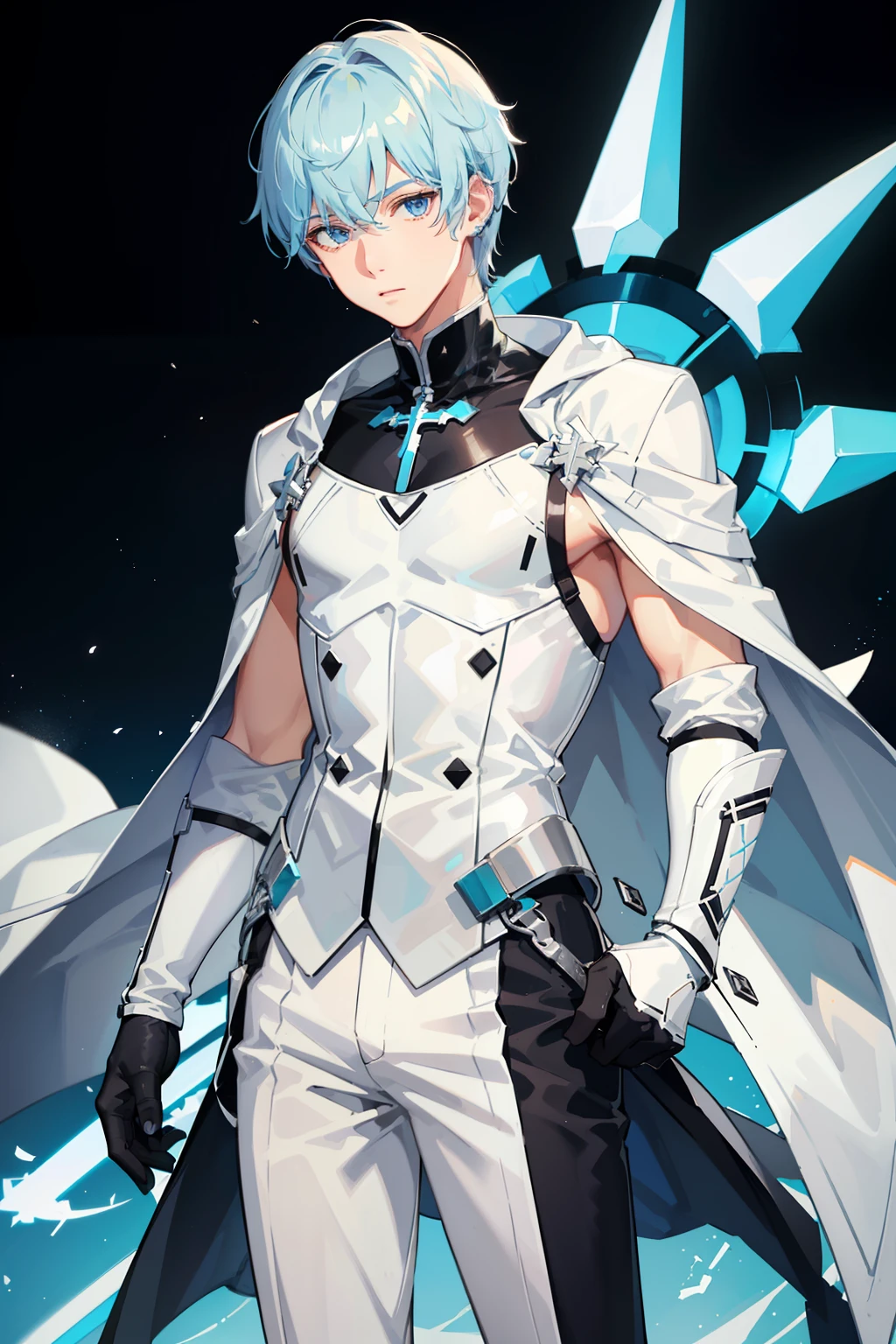 White-colored skin，White-colored skin，light blue  eyes，lightblue hair、Industrial Earrings，crosses、short detailed hair，Handsome，shoun，Highest image quality，male people，hoods，Martin Boots，crosses，crosses，nighttime scene，Black inner，Black pantsuit、full bodyesbian