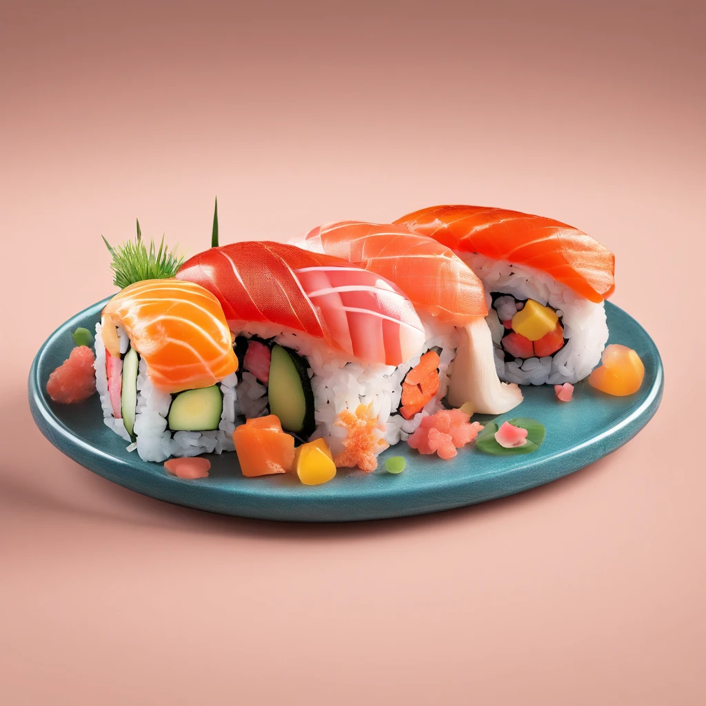 sushi，Juicy，delicacy，thermography，promo photo，Complicated details，hdr，The is very detailed，Diffuse reflections illuminate ultra-detail, (Complexity, detail, Ultra detail super-detailing), Cinematic, Hyperrealistic