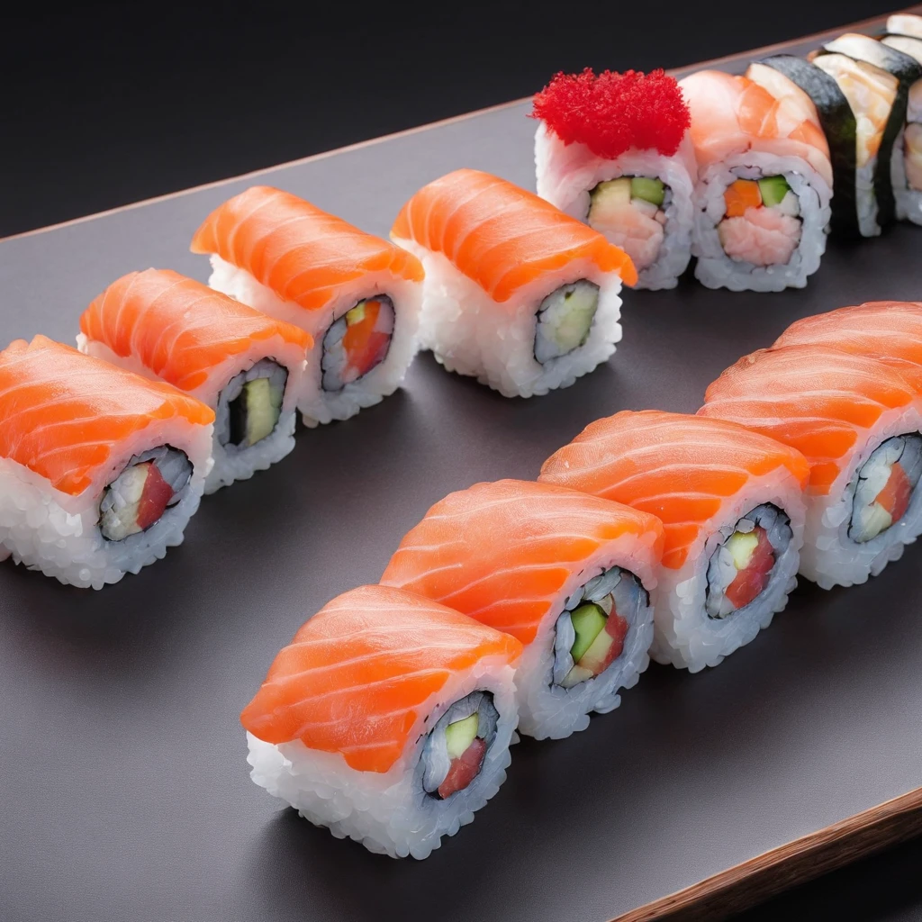 sushi,Juicy,delicacy,thermography,promo photo,Complicated details,hdr,The is very detailed,Diffuse reflections illuminate ultra-detail, (Complexity, detail, Ultra detail super-detailing), Cinematic, Hyperrealistic