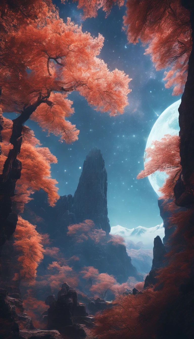 China-style,Ultra-wide angle of view,Beautiful view of autumn,mountain spring,waterfallr,Cloud fog,fall foliage,Fallen leaves all over the ground,oc rendered,high qulity,8K,super-fine,Hyper-realistic,Ultra photo realsisim,35mm camera lens,ultra - detailed