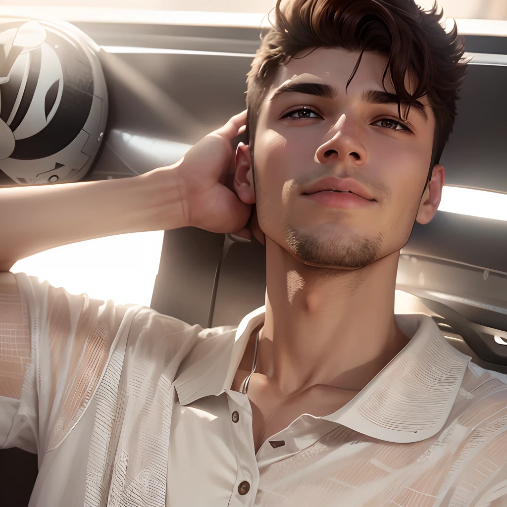 josh hutcherson in a car with a charming smile and shirtless