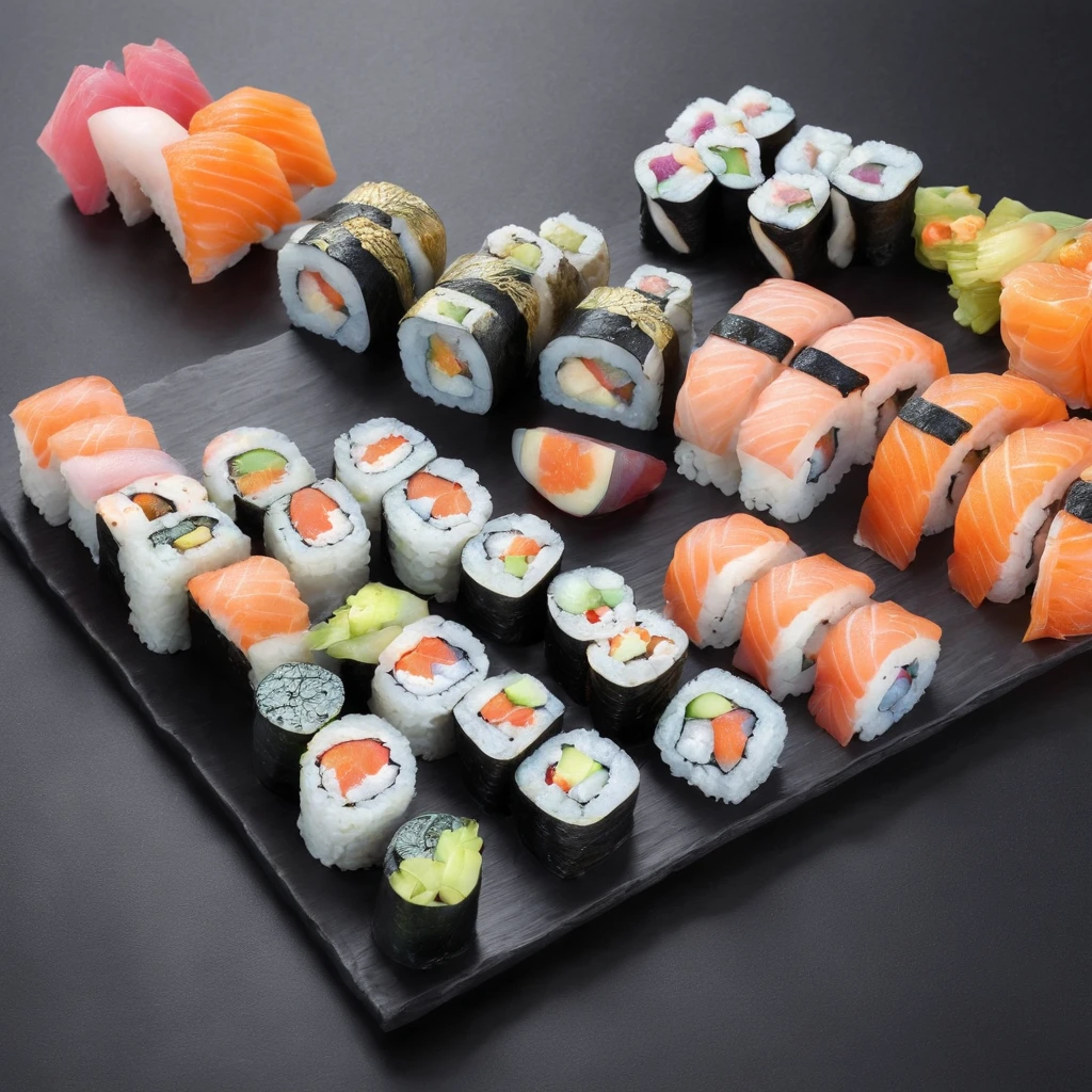 sushi,Juicy,delicacy,thermography,closeup cleavage,promo photo,Complicated details,hdr,The is very detailed,Diffuse reflections illuminate ultra-detail, (Complexity, detail, Ultra detail super-detailing), Cinematic, Hyperrealistic
