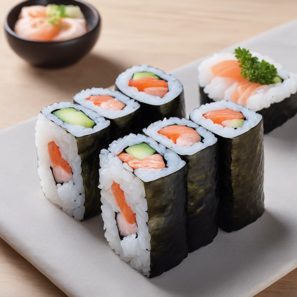 sushi,Juicy,delicacy,thermography,closeup cleavage,promo photo,Complicated details,hdr,The is very detailed,Diffuse reflections illuminate ultra-detail, (Complexity, detail, Ultra detail super-detailing), Cinematic, Hyperrealistic