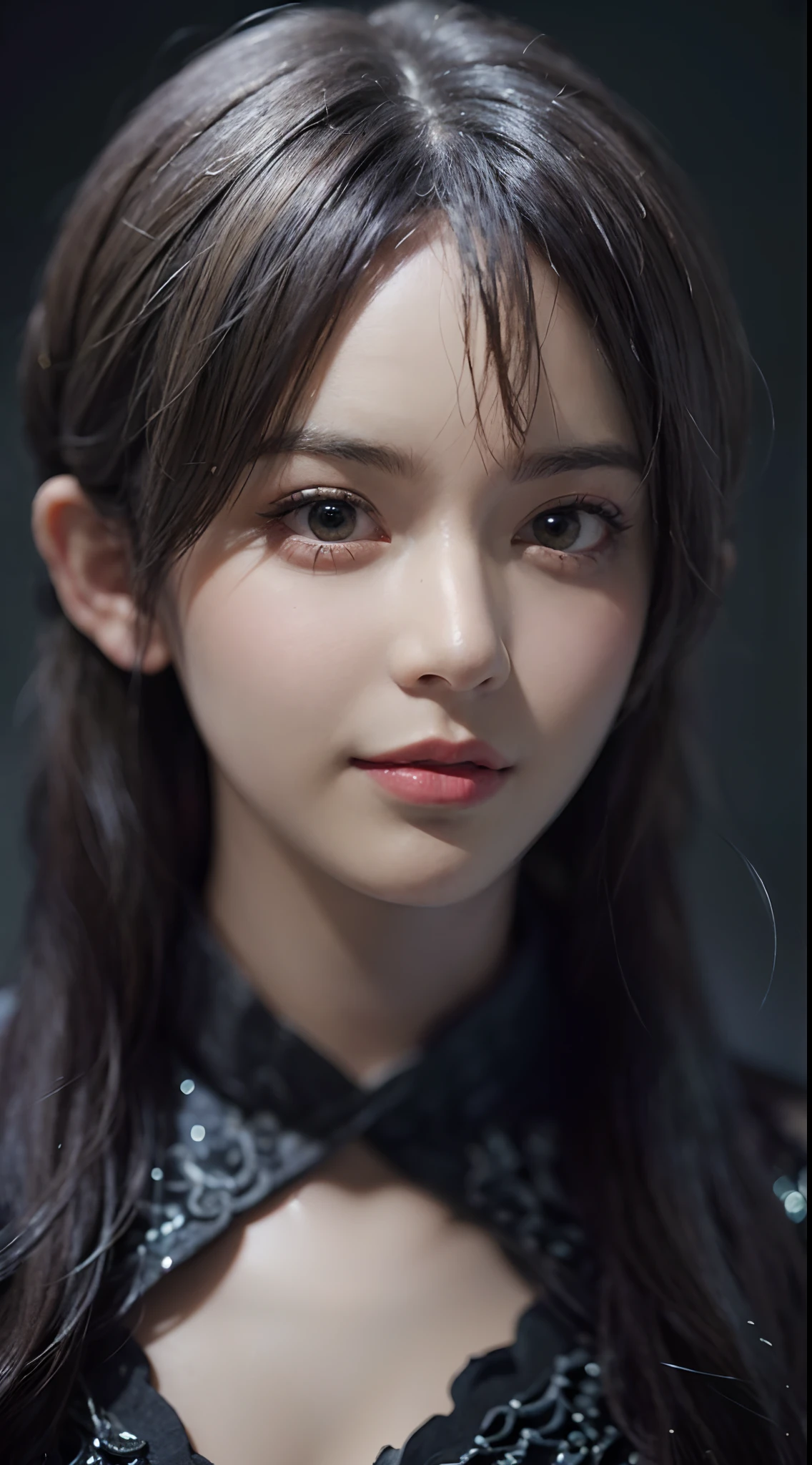 Hyperrealist portrait of female by david hockney and alphonse mucha,fantasy art, photo realistic, dynamic lighting, artstation, poster, volumetric lighting, very detailed faces, 4 k, award winning,, 1girl, in the dark, deep shadow, low key,cowboy shot,(official clothing:1.4) ,long hair,white hair,