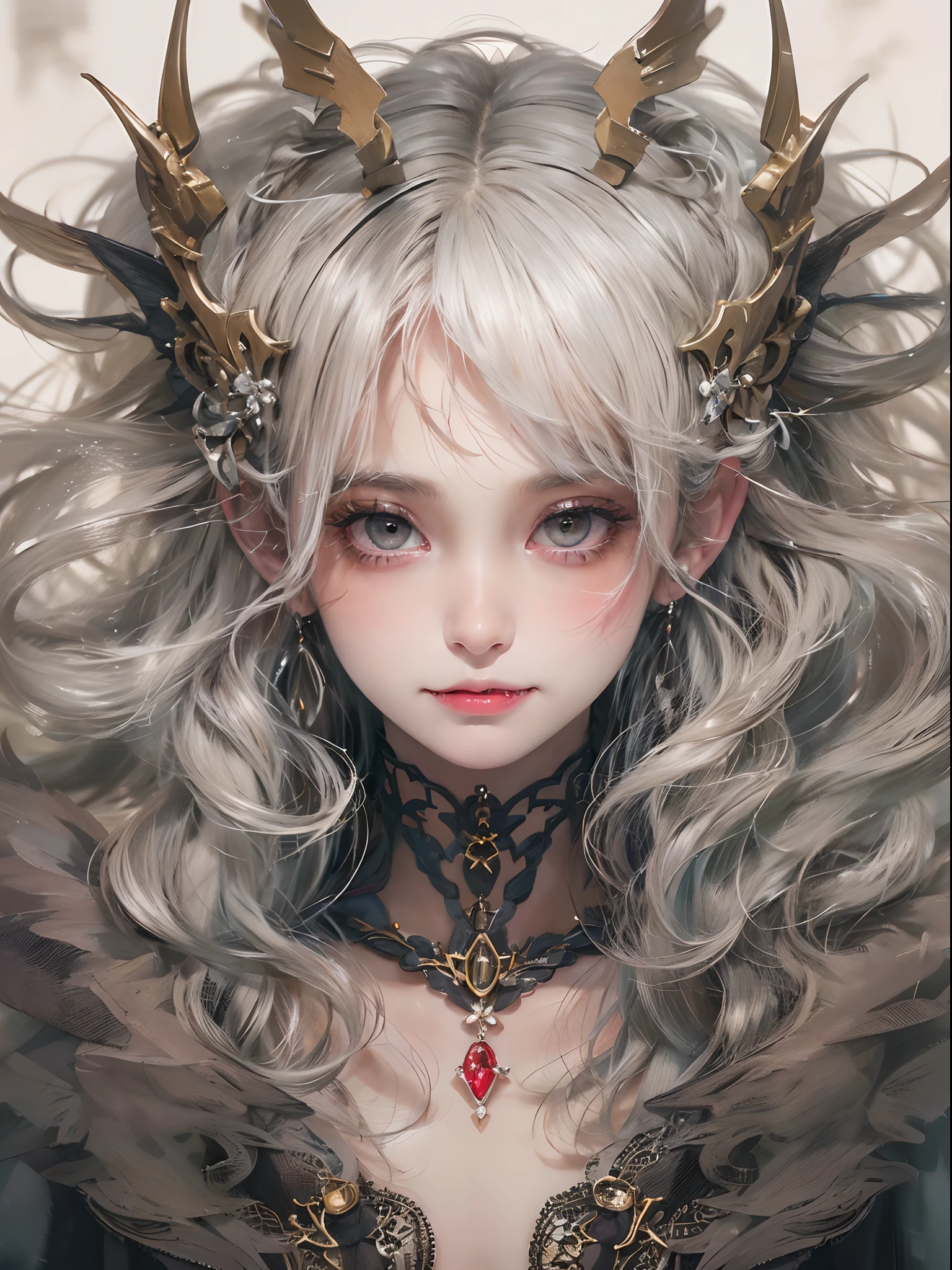 (watercolor:1.2),(incredible detail, textures and maximum detail),(dark color concept:2.0), dolly girl, a girl like doll with angel wings, archangel, angel ring, elf ear with many earings, facing the front, nearly naked, thin body, skinny, small breasts, tiny tits, princess crown, dragon horn, looking up at camera, (no hands),(Highest quality authentic textured skin),(Faint sunshine),(catch light:1.5),(abyssal),(Fine, Round, Symmetrical eyes),Delicate facial features,(Burning bright and cold eyes), very slim and thin body, naked, nude, (She has a sadly smile on her face),(Her face is gentle and beautiful),Glass earrings on the ears,,(Blonde hair),(silvery white hair),(Dramatic photo:1.4),(dramatic pose),(flamboyant photo), upturned eyes, upward glance, A messy painting，(Hair flows in air:2.0),(Vortices and tidal currents in the background),(Dramaticlight),(Magnificent scene),(Surrounded by beautiful feathers),Epic realism,Cinematic feeling,(high-density imaging review:1.5),Ultra detailed,Dramaticlight,(intricately details:1.1), complex background, sparkle background, fractal background,(mighty fangs:1.5),naked,nude,