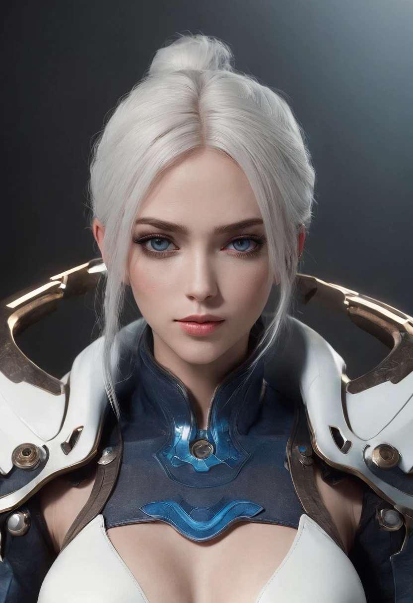 Cirilla Fiona Elen Riannon，Highest image quality，Outstanding details，超高分辨率，（Fidelity：1.4）, Favor the details，closeup cleavage，bow and arrows，High-tech dragon knight mech，He has a delicate and beautiful face，（（Blue-white flying semi-mechanical fuselage：1.8）），high-tech weapon，Raised sexy，frontage，cyber punk perssonage，Futuristic，mechanically aesthetic，Virtual Engine 5，Perfect detail rendering，rendering by octane，hyper HD