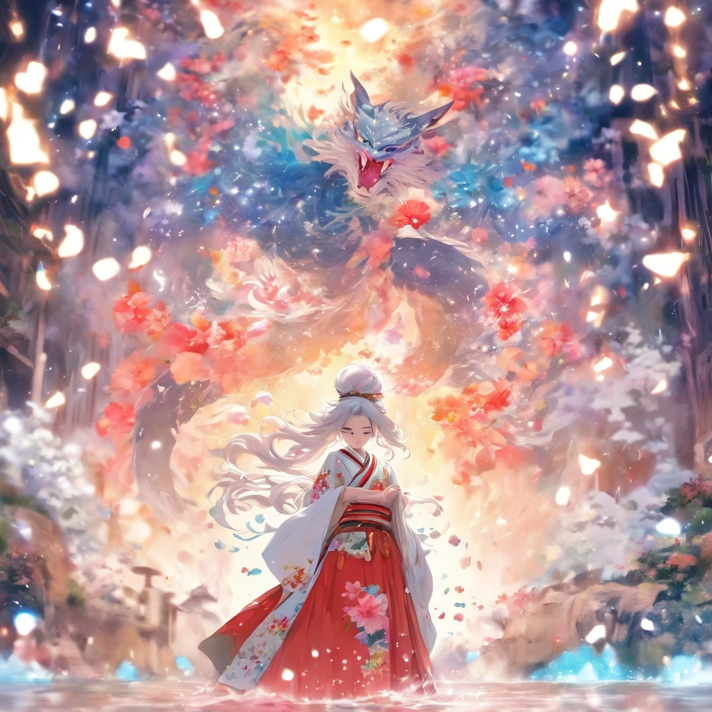 stechu,(white background:1.4), ((tachi-e)), original,(illustration:1.1),(best quality),(masterpiece:1.1),(extremely detailed CG unity 8k wallpaper:1.1), (colorful:0.9),(panorama shot:1.4),(solo:1.2), (ink splashing),(color splashing),((watercolor)), clear sharp focus,{ 1girl standing },((korean style )),flower background,outdoors,rocks, looking at viewer, make happy expressions,soft smile,pure,beautyfull detailed face and eyes,beautyfull intricacy clothing decorative pattern details, black hair,black eyes,colorwater