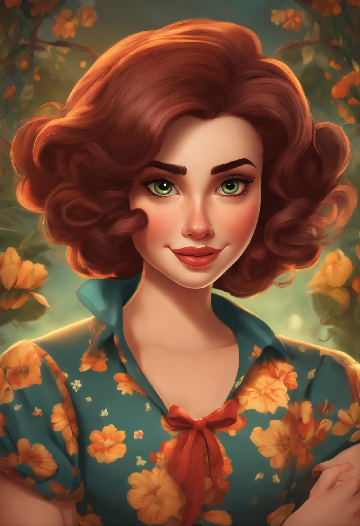 uma menina com copos redondos cercados por bolo na cozinha, alegre, sorrindo Cartoon,short hair, semente de rosto redondo:2164122919 Disney, bolo cereja