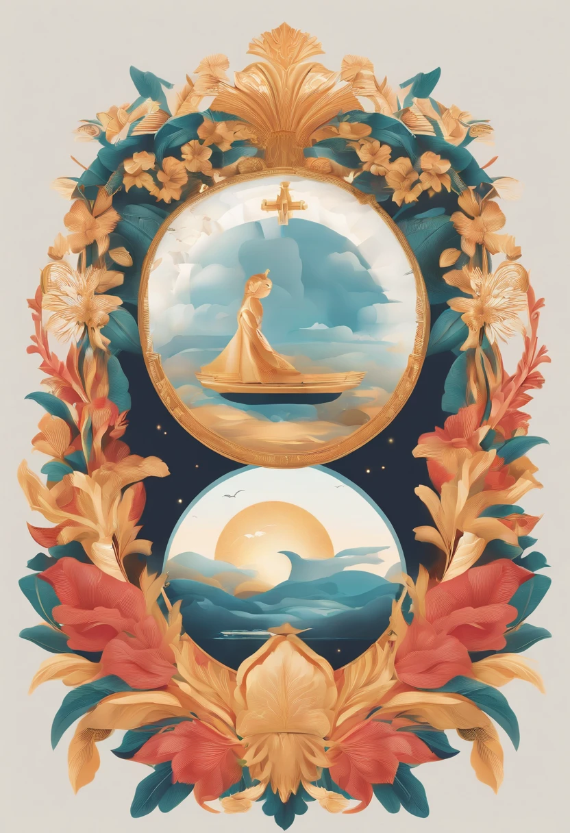 Presented in the form of font art "Heavenly work,Ingenuity" this sentence,Make it a prominent part of the entire poster。The design of the font should be artistic and modern,while preserving the traditional taste