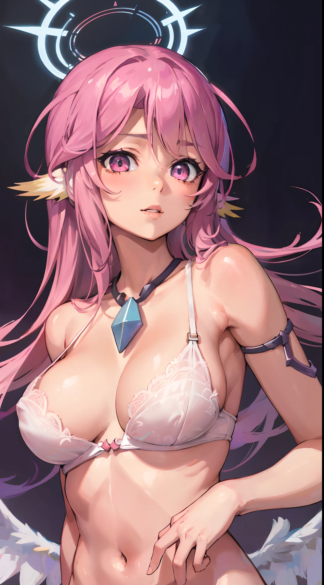 Jibril, blushed, perfect anatomy, detailed eyes, detailed lips, extremely detailed eyes and face, vivid colors, sharp focus, bra, masterpiece:1.2, ultra-detailed.