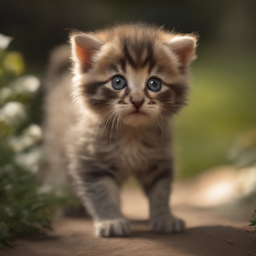 (Best quality,4K,8K,A high resolution,Masterpiece:1.2),Ultra-detailed,(Realistic,Photorealistic,photo-realistic:1.37),A cute little wearing armor and helmet ,Delicate paw pads,Expressive eyes,Cute twitchy beard,Hints of vulnerability,Gently wagging tail,playful pose,Art cat illustration,Subtle color palette,Natural lighting