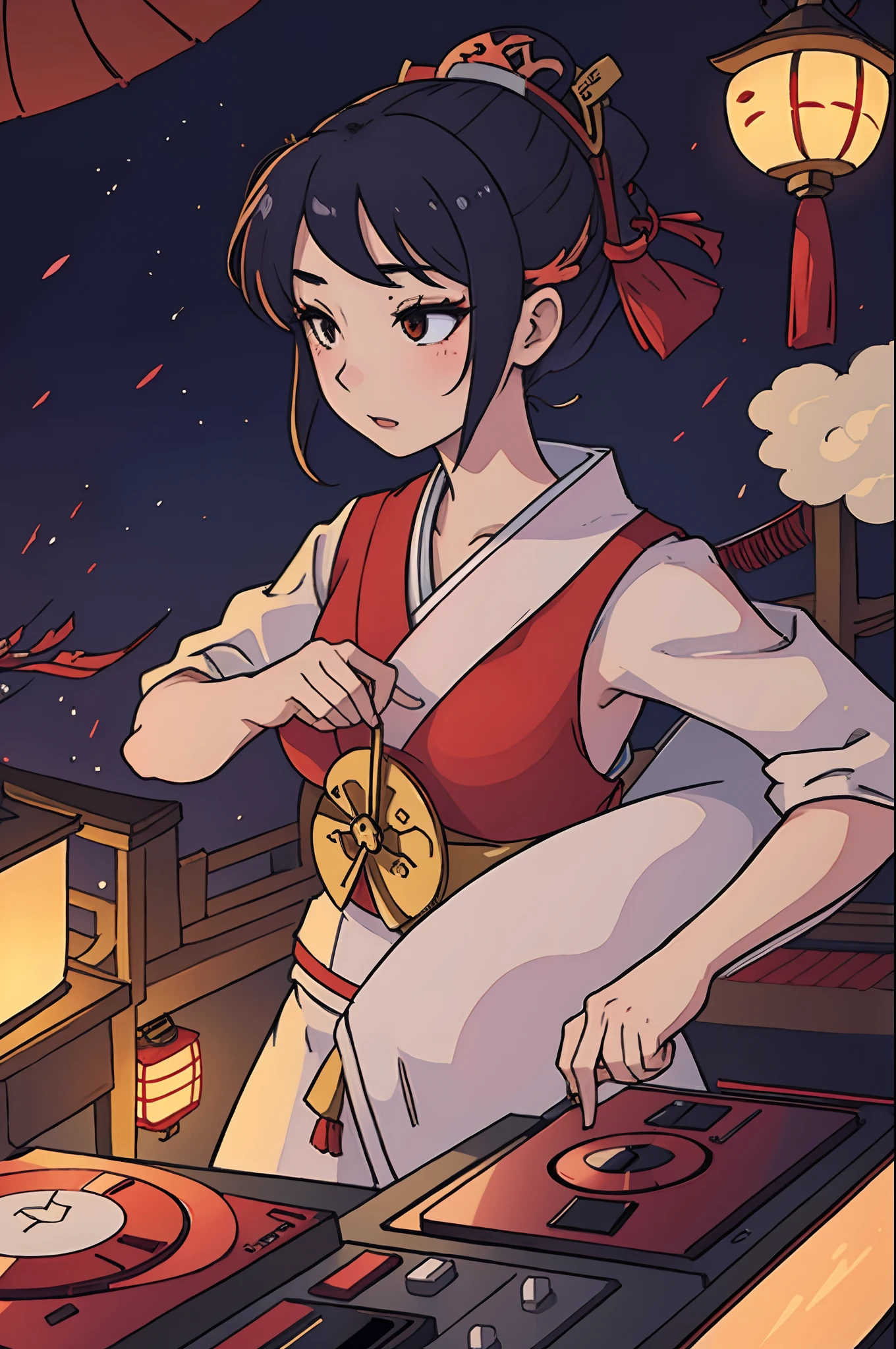 traditional geisha female djing at a traditional japanese Minka 民家