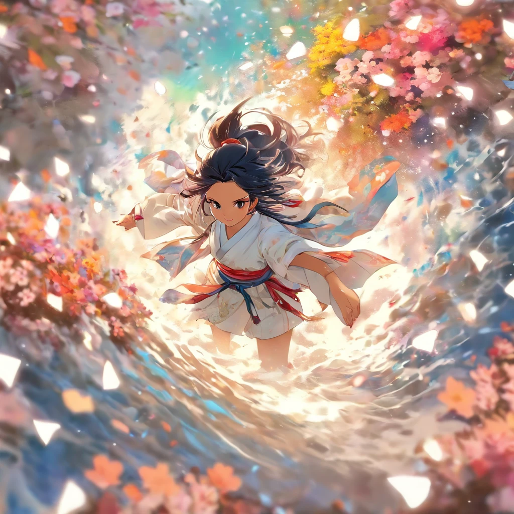 stechu,(white background:1.4), ((tachi-e)), original,(illustration:1.1),(best quality),(masterpiece:1.1),(extremely detailed CG unity 8k wallpaper:1.1), (colorful:0.9),(panorama shot:1.4),(solo:1.2), (ink splashing),(color splashing),((watercolor)), clear sharp focus,{ 1girl standing },((korean style )),flower background,outdoors,rocks, looking at viewer, make happy expressions,soft smile,pure,beautyfull detailed face and eyes,beautyfull intricacy clothing decorative pattern details, black hair,black eyes,colorwater