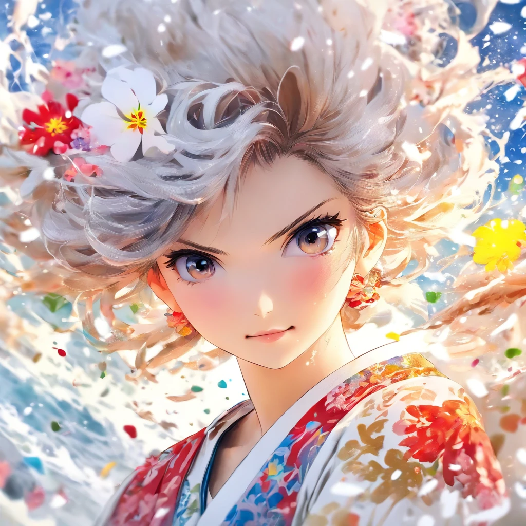 stechu,(white background:1.4), ((tachi-e)), original,(illustration:1.1),(best quality),(masterpiece:1.1),(extremely detailed CG unity 8k wallpaper:1.1), (colorful:0.9),(panorama shot:1.4),(solo:1.2), (ink splashing),(color splashing),((watercolor)), clear sharp focus,{ 1girl standing },((korean style )),flower background,outdoors,rocks, looking at viewer, make happy expressions,soft smile,pure,beautyfull detailed face and eyes,beautyfull intricacy clothing decorative pattern details, black hair,black eyes,colorwater