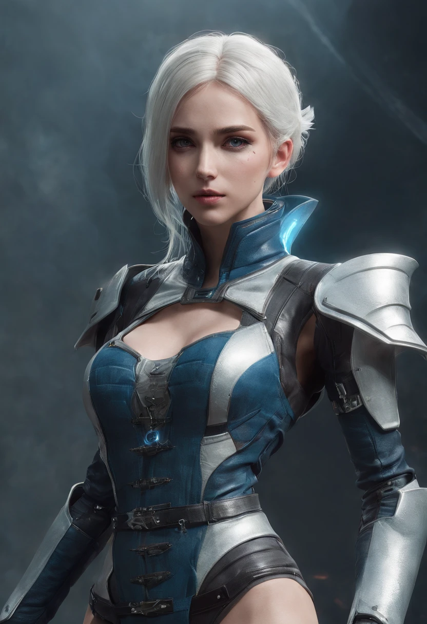 Cirilla Fiona Elen Riannon，Highest image quality，Outstanding details，超高分辨率，（Fidelity：1.4）, Favor the details，closeup cleavage，Ride a dragon，High-tech dragon knight mech，He has a delicate and beautiful face，（（Blue-white flying semi-mechanical fuselage：1.8）），Raised sexy，frontage，Cidade futuristica，mechanically aesthetic，Virtual Engine 5，Perfect detail rendering，rendering by octane，hyper HD