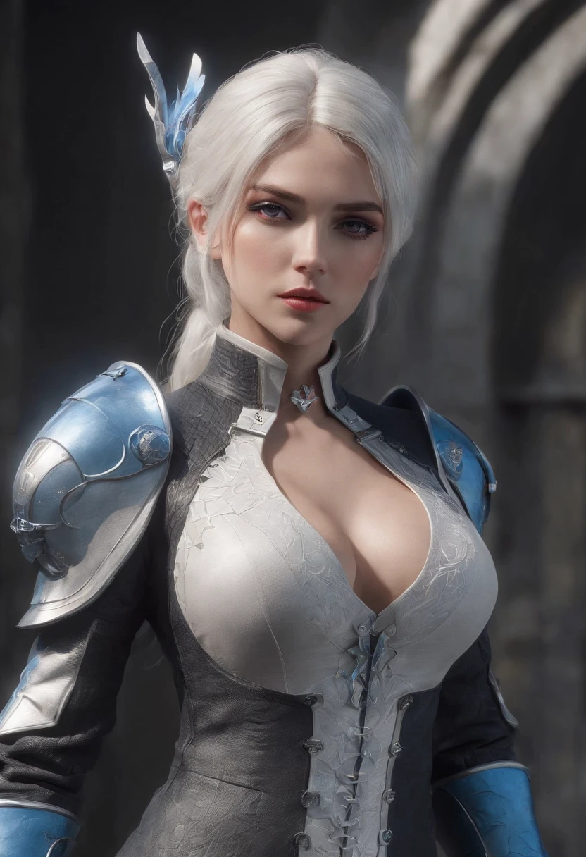 Cirilla Fiona Elen Riannon,Highest image quality,Outstanding details,超高分辨率,(Fidelity:1.4), Favor the details,closeup cleavage,bow and arrows,High-tech dragon knight mech,He has a delicate and beautiful face,((Blue-white flying semi-mechanical fuselage:1.8)),Raised sexy,frontage,Futuristic,mechanically aesthetic,Virtual Engine 5,Perfect detail rendering,rendering by octane,hyper HD