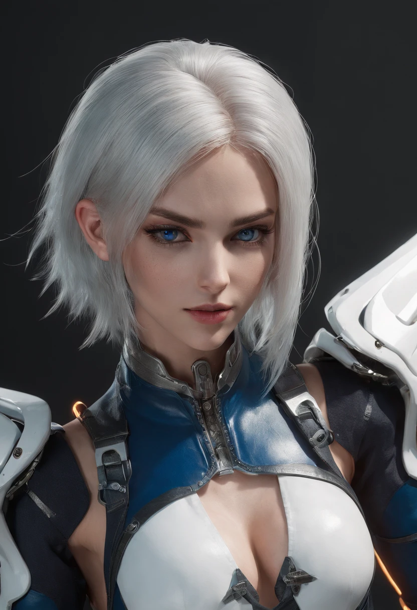 Cirilla Fiona Elen Riannon,Highest image quality,Outstanding details,超高分辨率,(Fidelity:1.4), Favor the details,closeup cleavage,katana swords,High-tech dragon knight mech,He has a delicate and beautiful face,((Blue-white flying semi-mechanical fuselage:1.8)),Raised sexy,frontage,cyber punk perssonage,Futuristic,mechanically aesthetic,Virtual Engine 5,Perfect detail rendering,rendering by octane,hyper HD